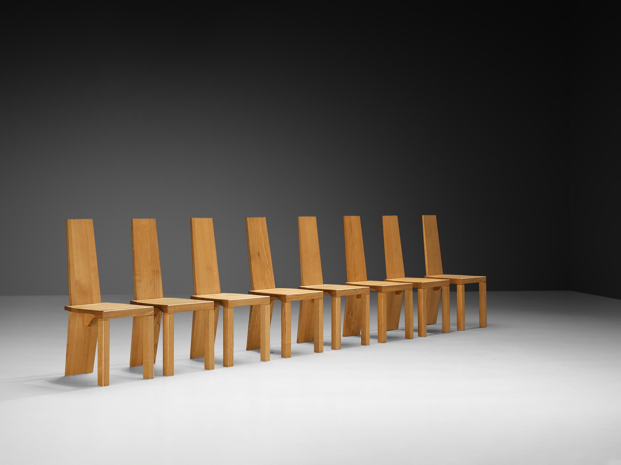 Juego de ocho sillas de comedor postmodernas de madera maciza de fresno R2D2 en Bueno estado para la venta en Waalwijk, NL