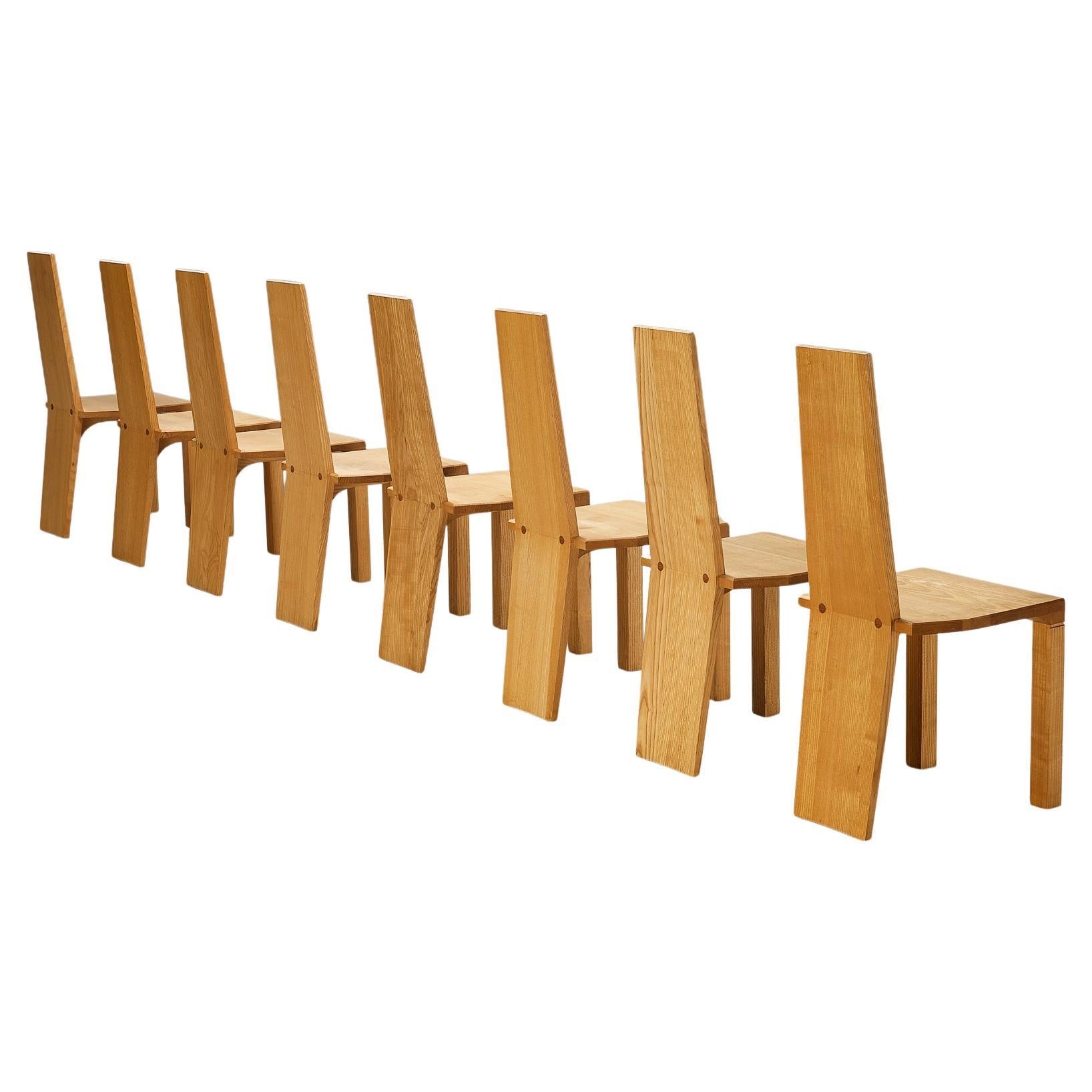 Juego de ocho sillas de comedor postmodernas de madera maciza de fresno R2D2 en venta