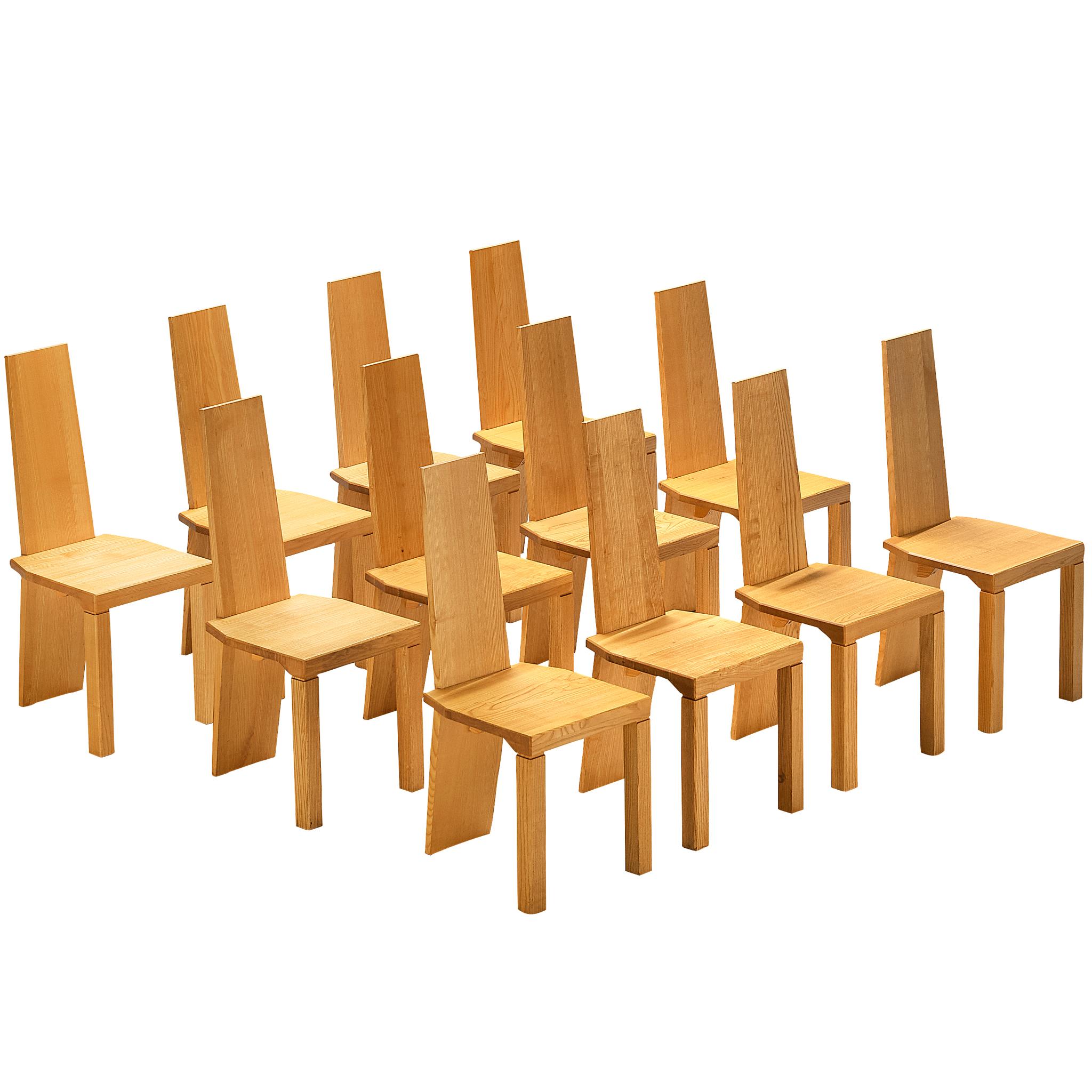 Juego de ocho sillas de comedor postmodernas de madera maciza de fresno R2D2