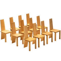 Used Set of Eight Postmodern Dining Chairs in Solid Ash Wood