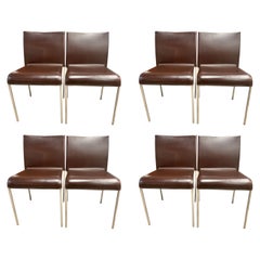 Used Set of Eight Potocco Italy Italian Brown Leather Dining Chairs