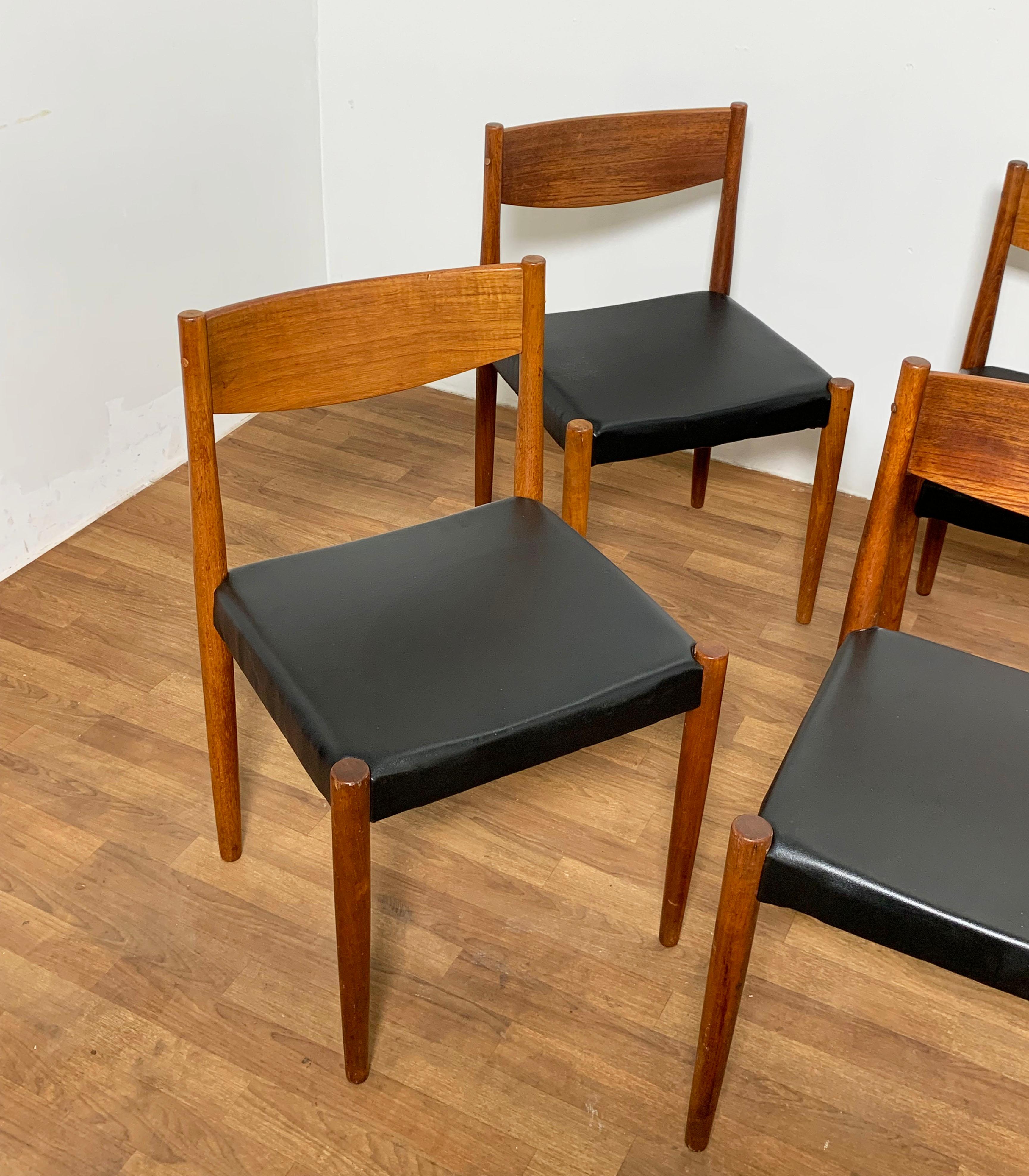 Set of eight teak dining chairs designed by Poul Volther for Frem Rojle, made in Denmark, circa 1960s. A classic Minimalist example of Danish furniture design.