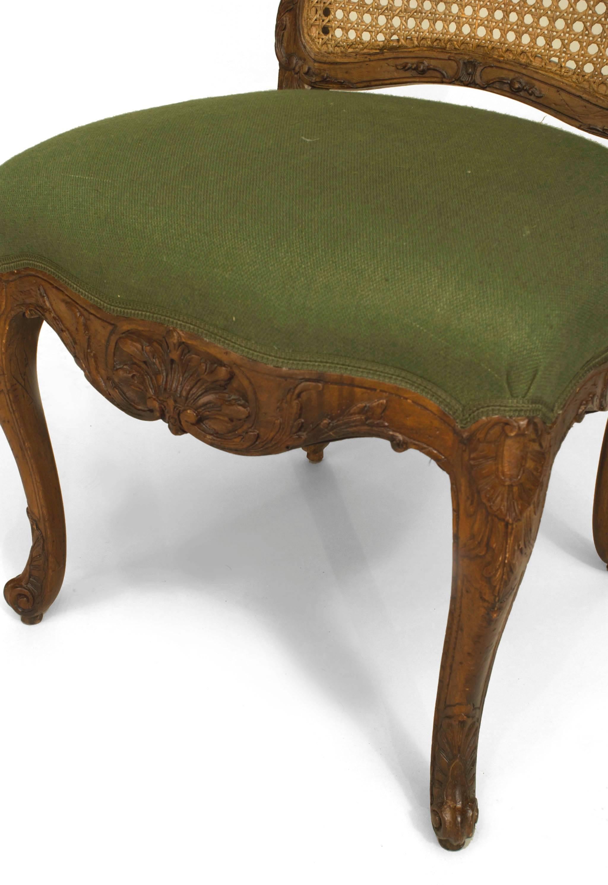 Upholstery Set of 8 French Provincial Louis XV Green Side Chairs For Sale