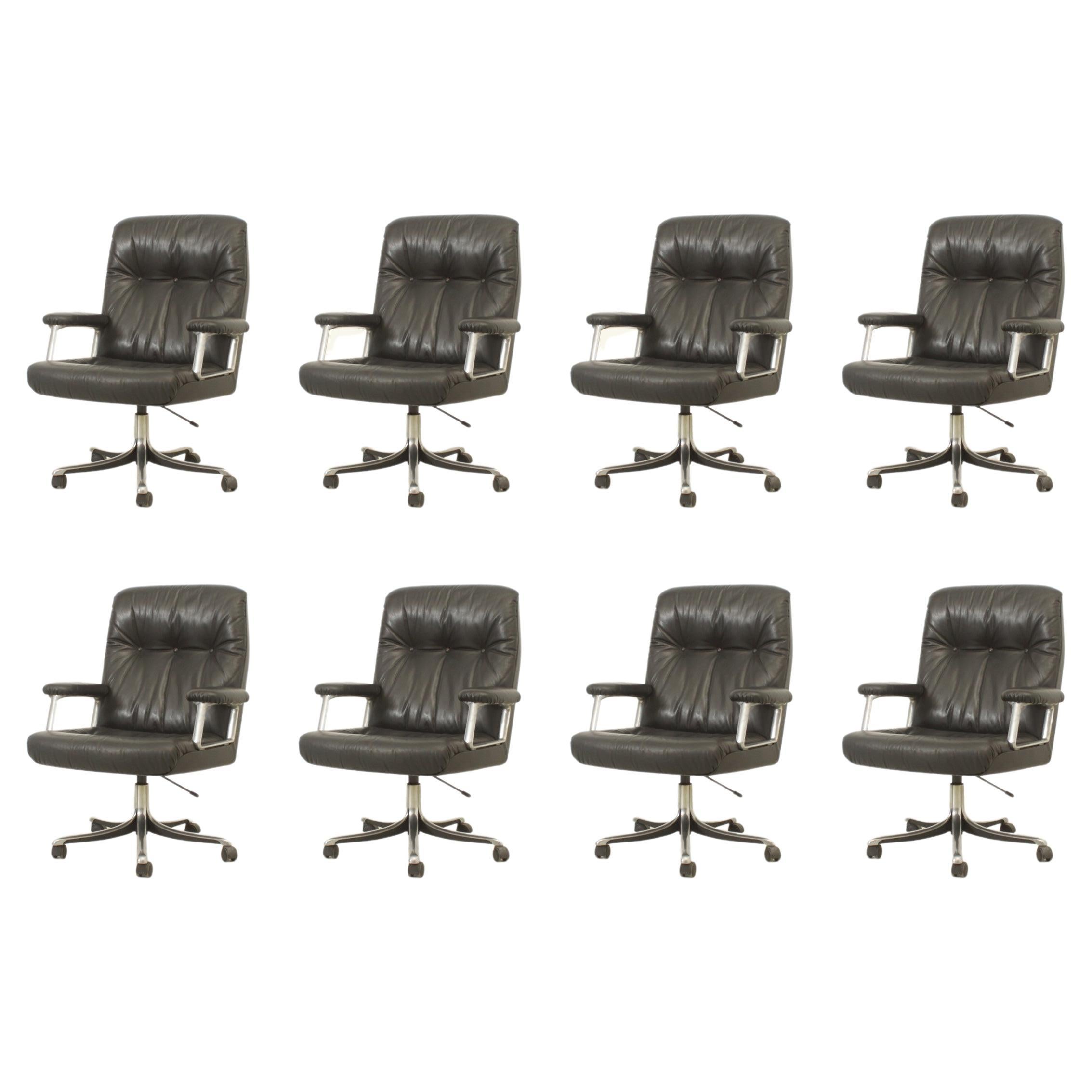 Set of Eight Leather Office Chairs by Osvaldo Borsani for Tecno