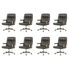 Retro Set of Eight Leather Office Chairs by Osvaldo Borsani for Tecno