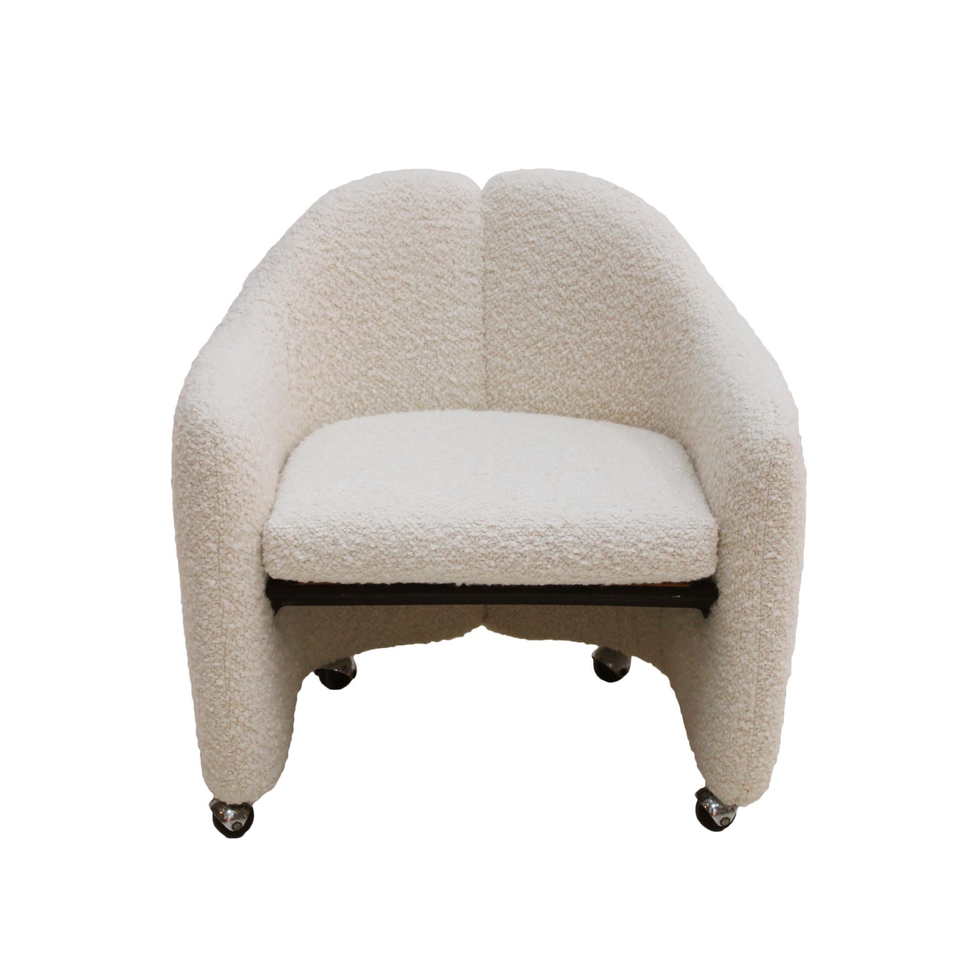Mid-Century Modern Huit chaises de salle à manger modèle PS142 d'Eugenio Gerli, tissu de laine ivoire, Italie 1960 en vente