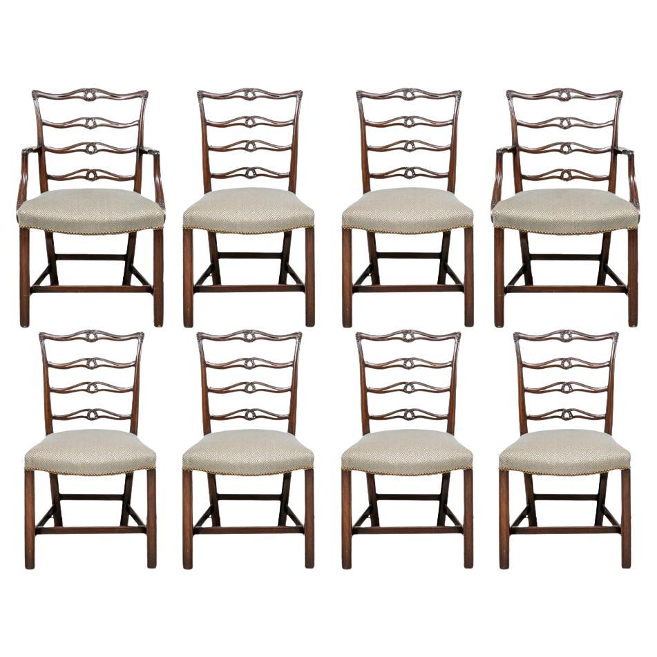 Juego De Ocho Sillas De Comedor De Calidad Estilo Chippendale Con Respaldo De Lazo