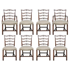 Juego De Ocho Sillas De Comedor De Calidad Estilo Chippendale Con Respaldo De Lazo