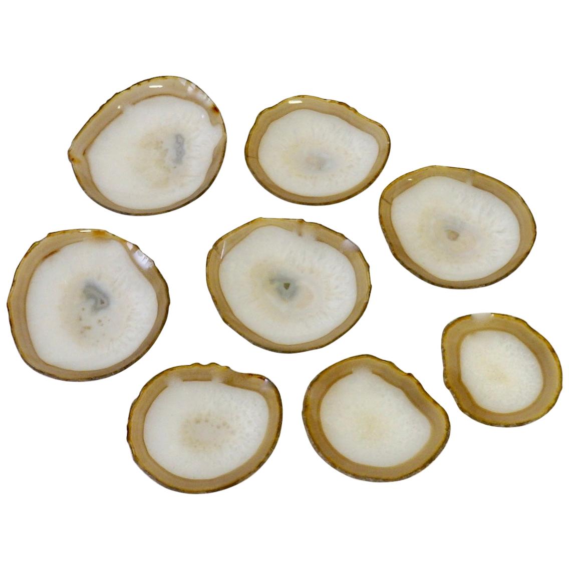 Set of Eight Quartz Crystal Geode Geologic Specimen Bowls