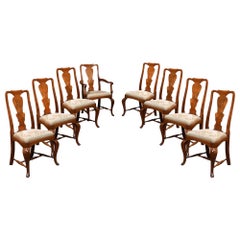 Antique Set of Eight Queen Anne High Back Dining Chairs