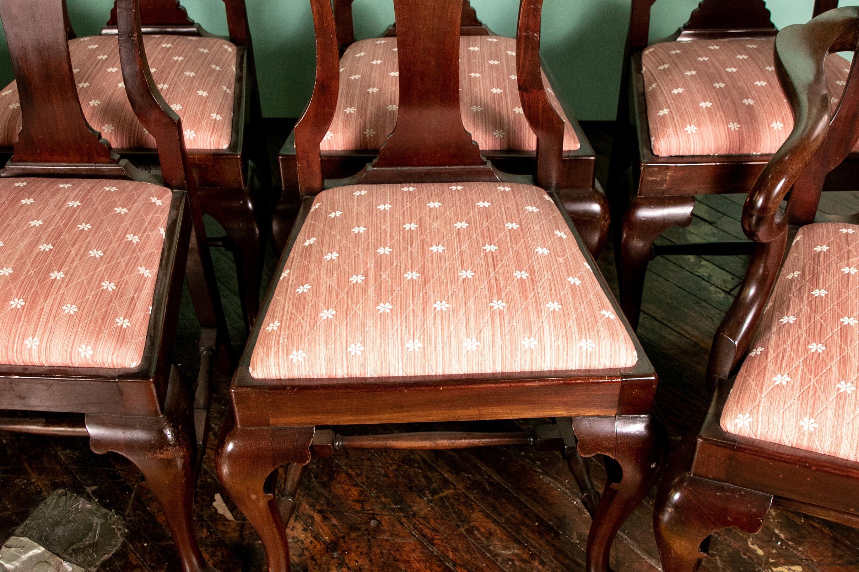 20th Century Set of Eight Queen Anne Style Cuban Mahogany Dining Chairs