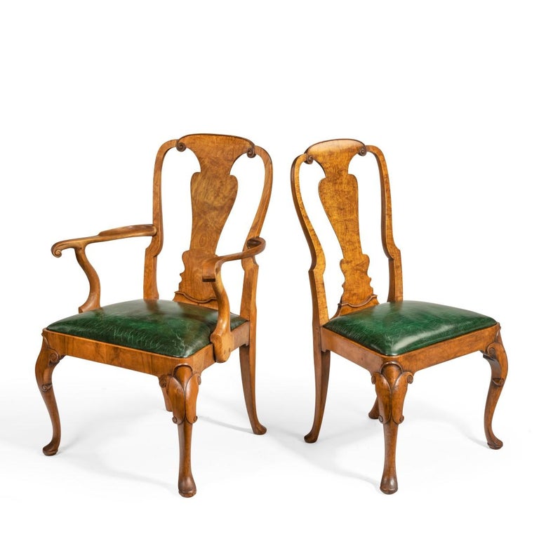 Set of Eight Queen Anne Style Walnut and Figured Elm Vase Splat Dining Chairs at 1stDibs chair