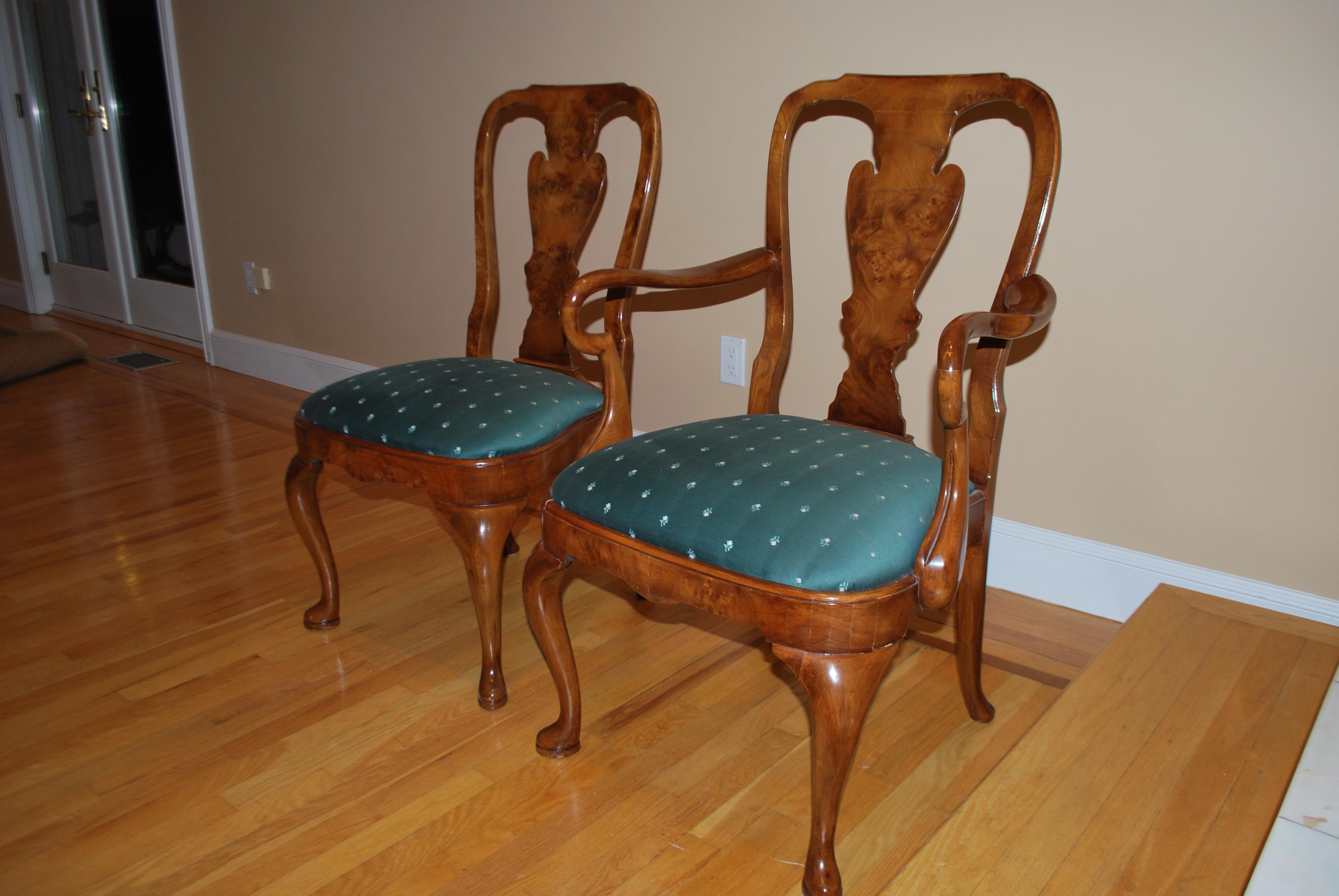 Set of Eight Queen Anne Style Walnut Dining Chairs 5
