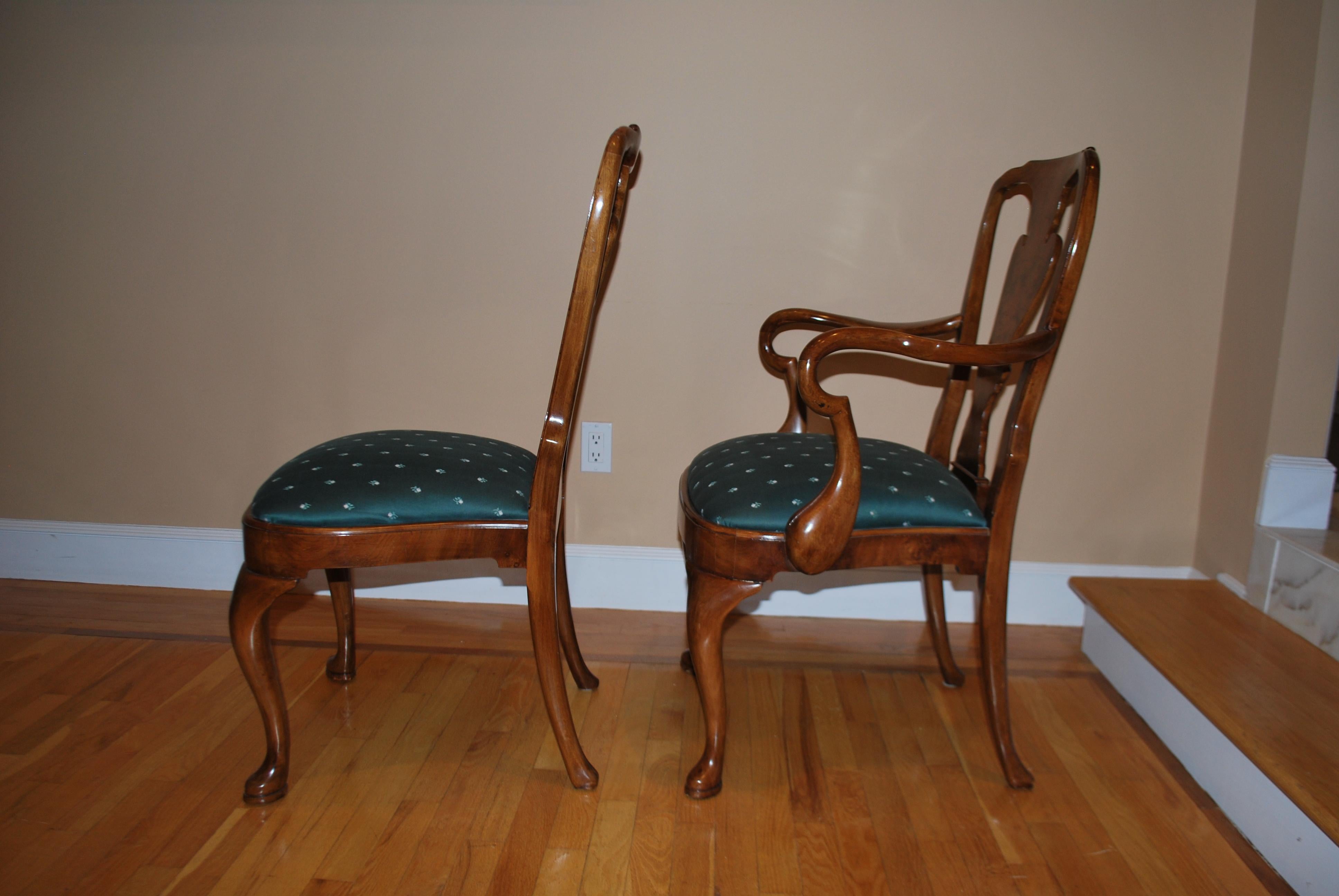 Set of Eight Queen Anne Style Walnut Dining Chairs 6