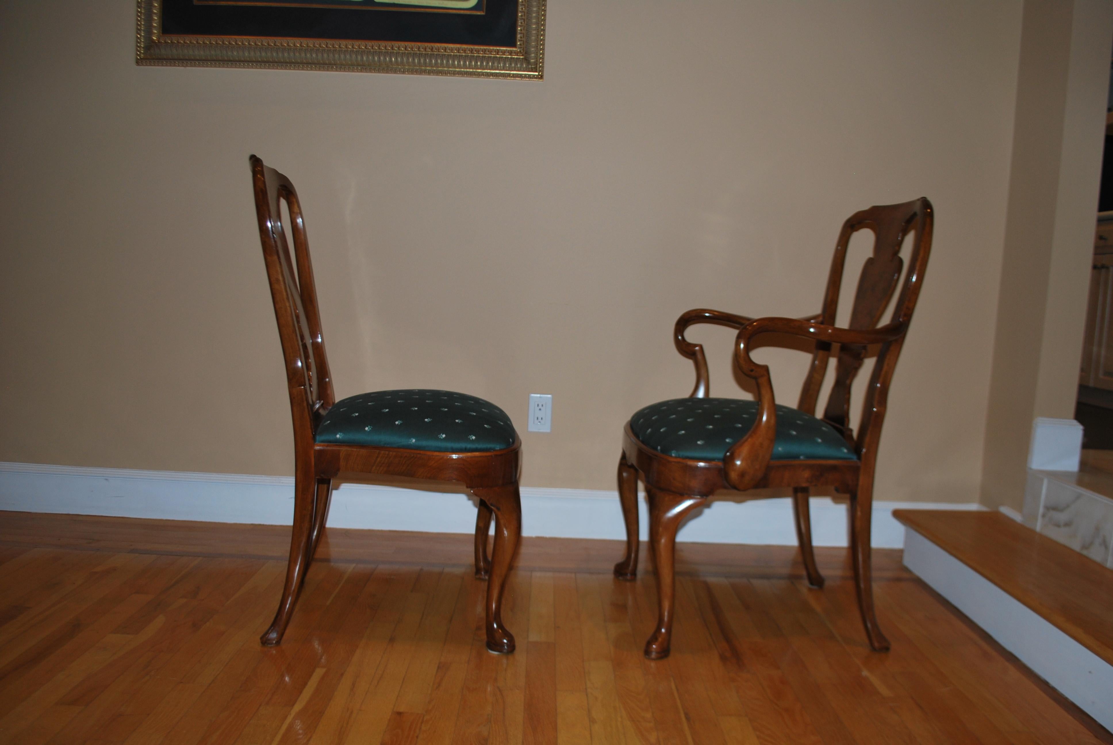 Set of Eight Queen Anne Style Walnut Dining Chairs 7