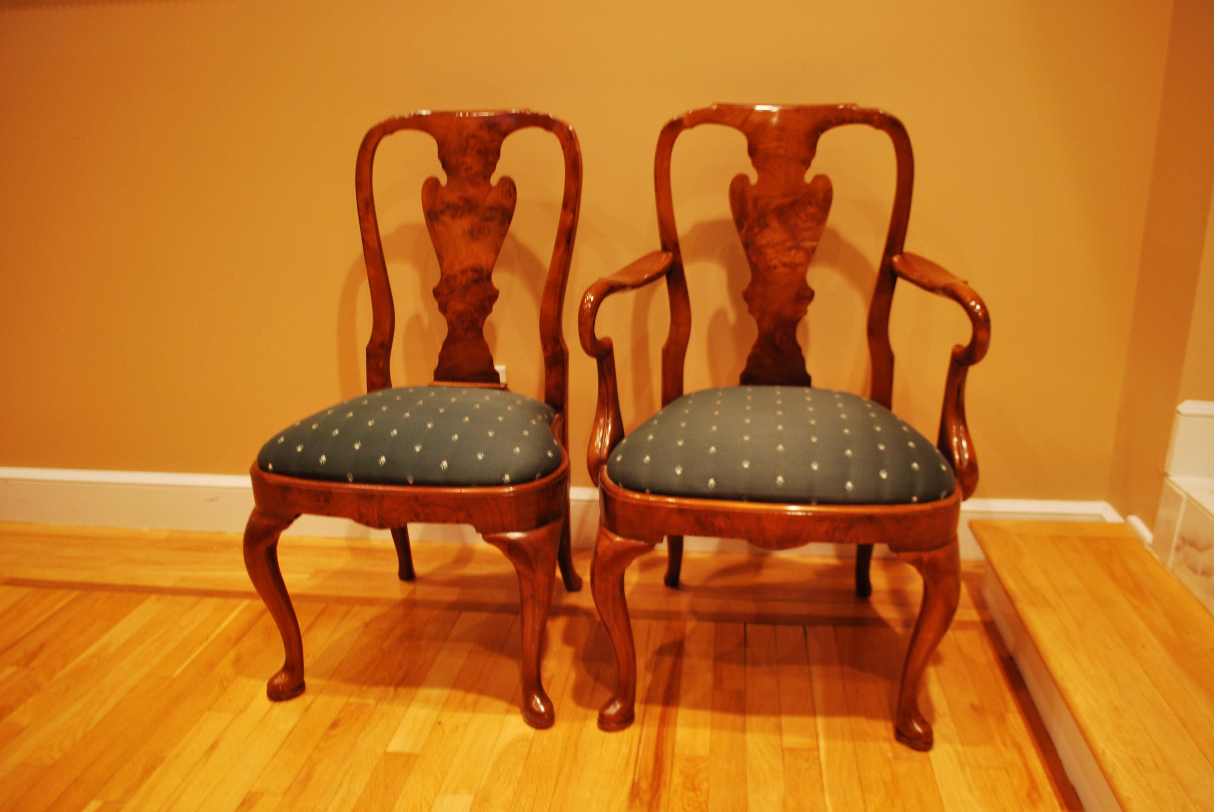 Set of Eight Queen Anne Style Walnut Dining Chairs 9