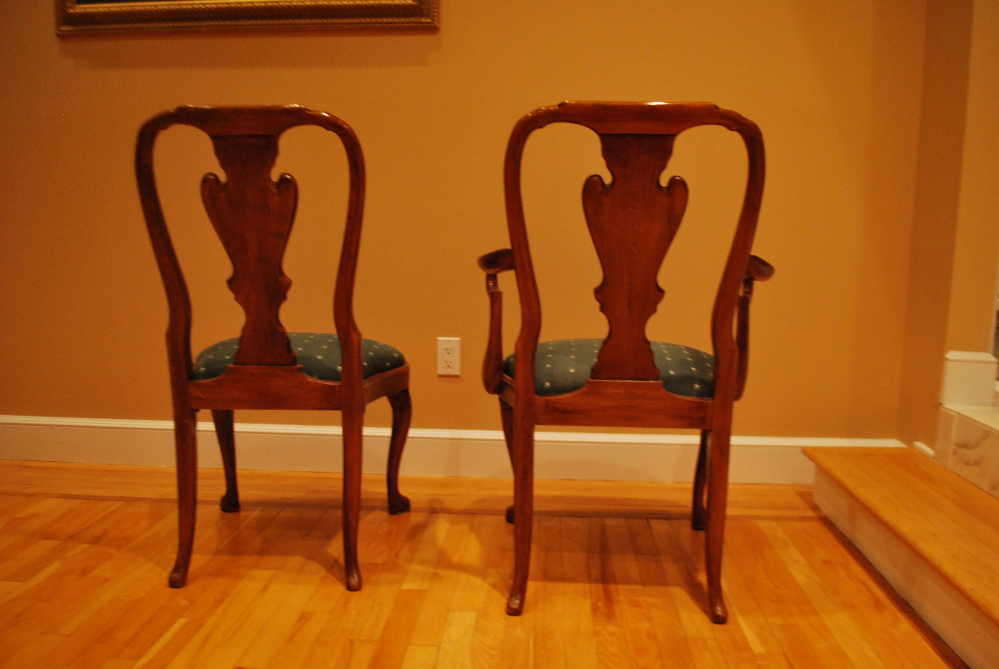 Set of Eight Queen Anne Style Walnut Dining Chairs 10