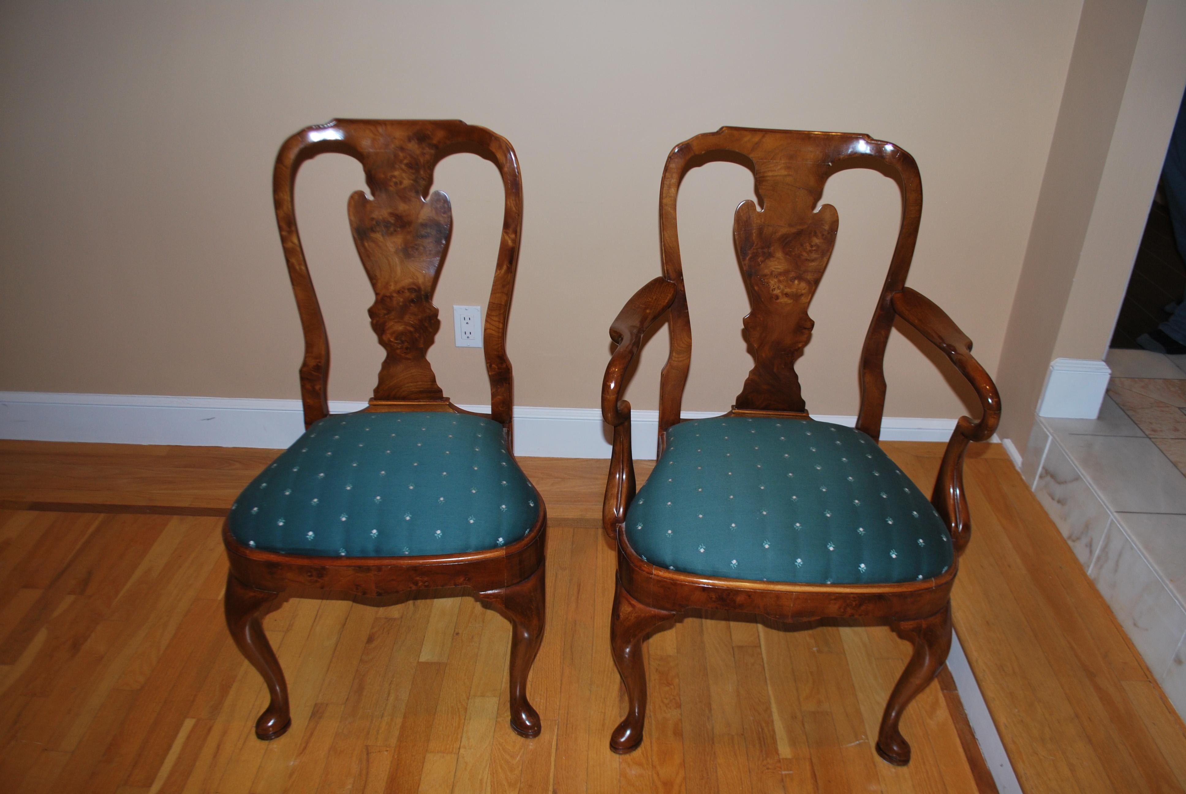 Set of Eight Queen Anne Style Walnut Dining Chairs 3