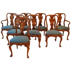 Set of Eight Queen Anne Style Walnut Dining Chairs