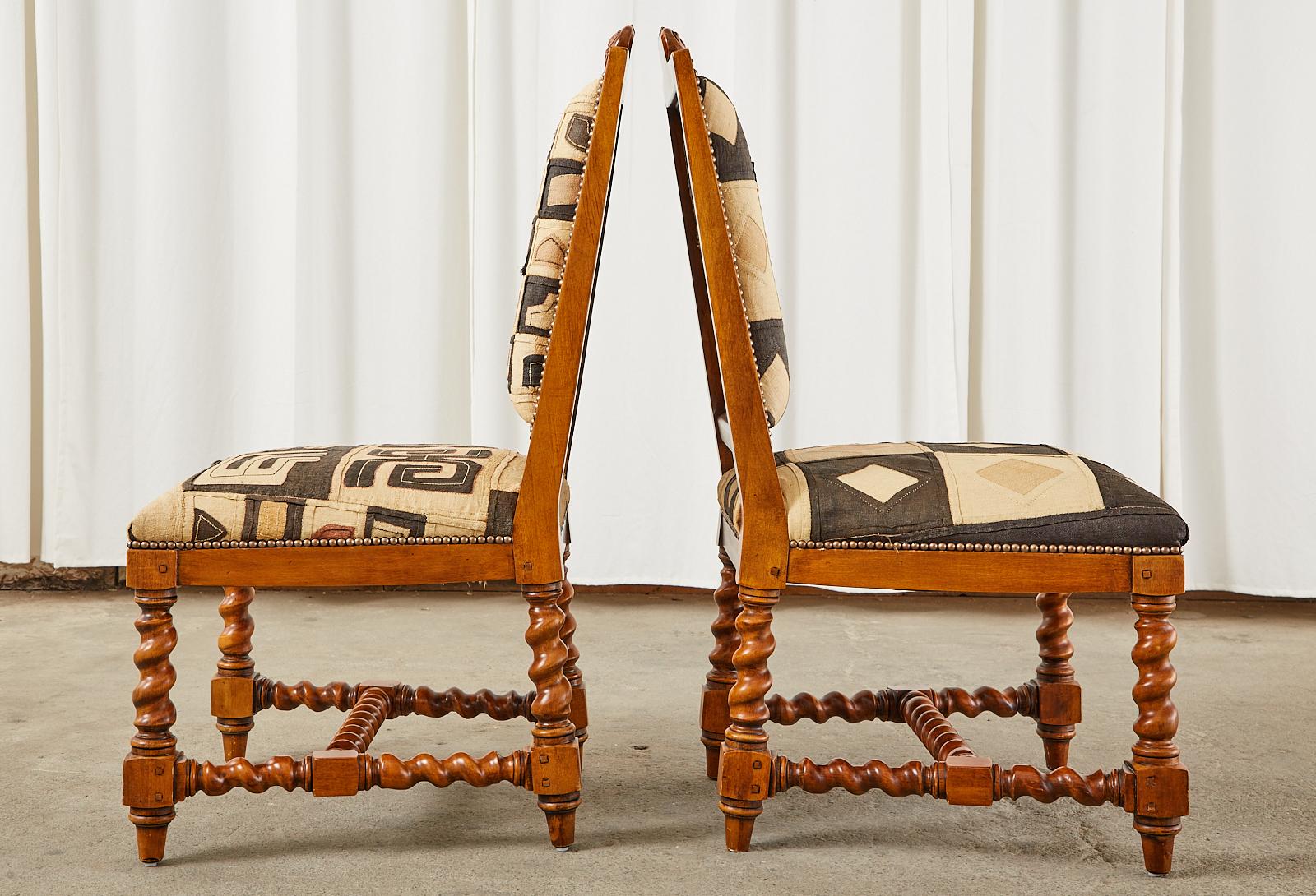 Fabric Set of Eight Ralph Lauren Barley Twist Dining Chairs