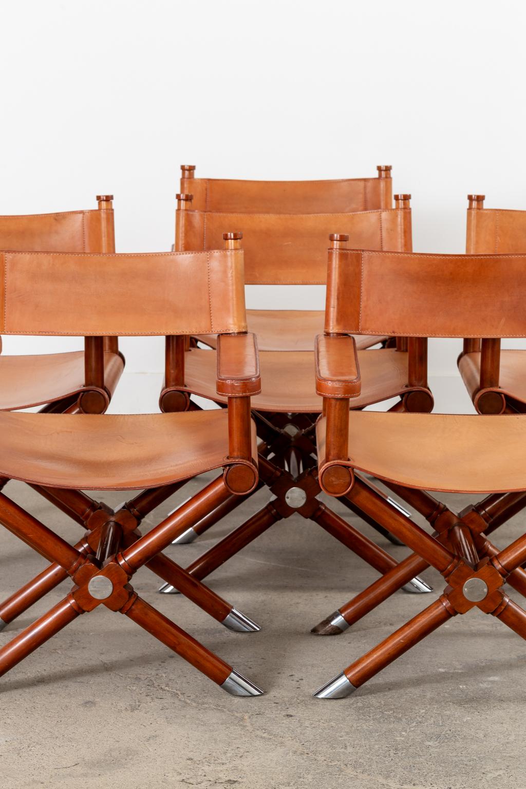 Campaign Set of Eight Ralph Lauren Hollywood Modern Leather Directors Chairs