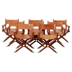 Ensemble de huit chaises de réalisateurs en cuir modernes Ralph Lauren Hollywood