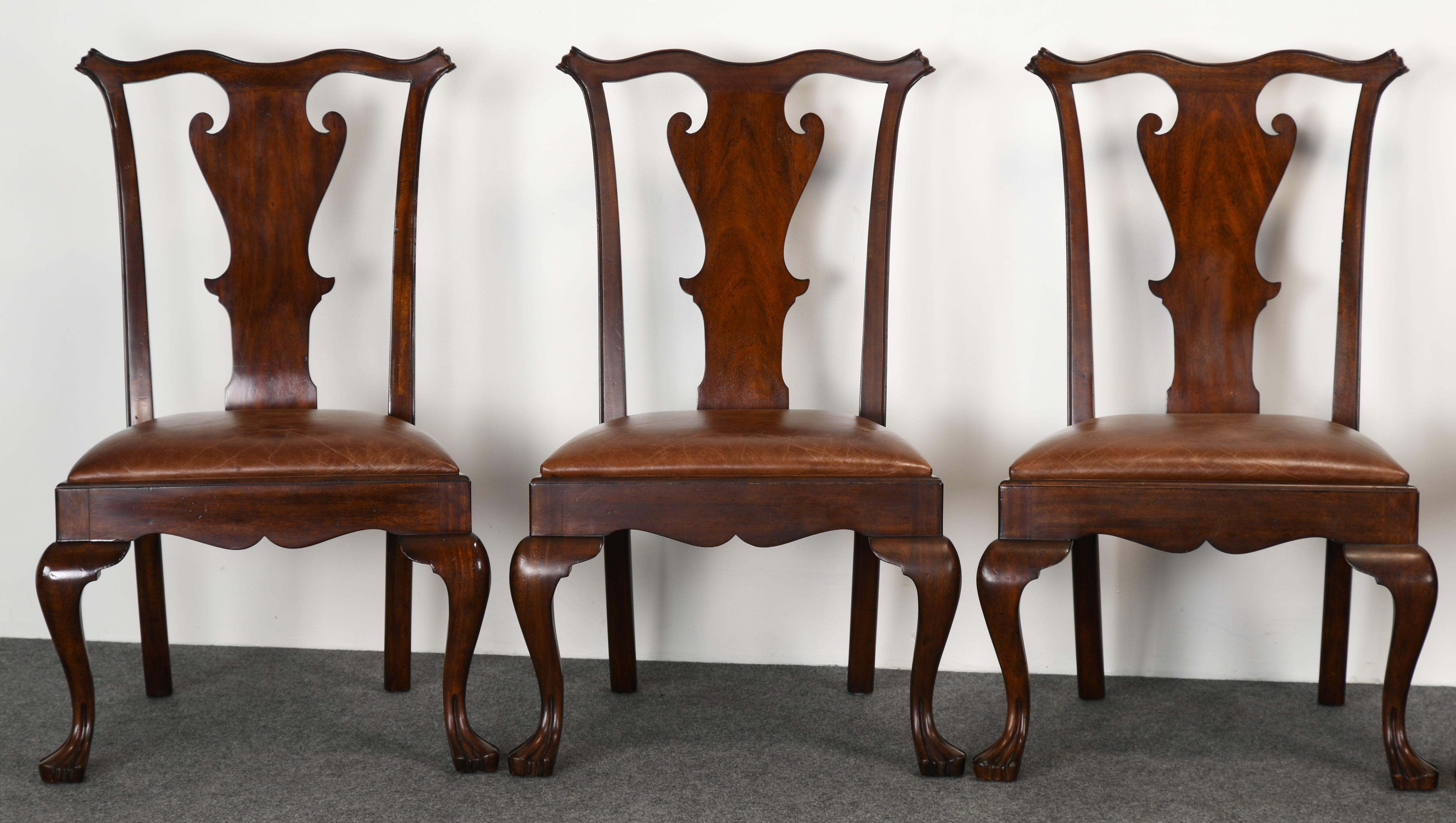 Leather Set of Eight Ralph Lauren Queen Anne Chairs, 20th Century