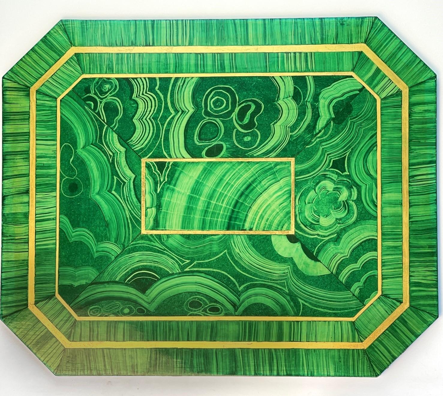 Set of Eight Rare Vintage Faux Malachite Placemats,  Hand-Painted Resin 1