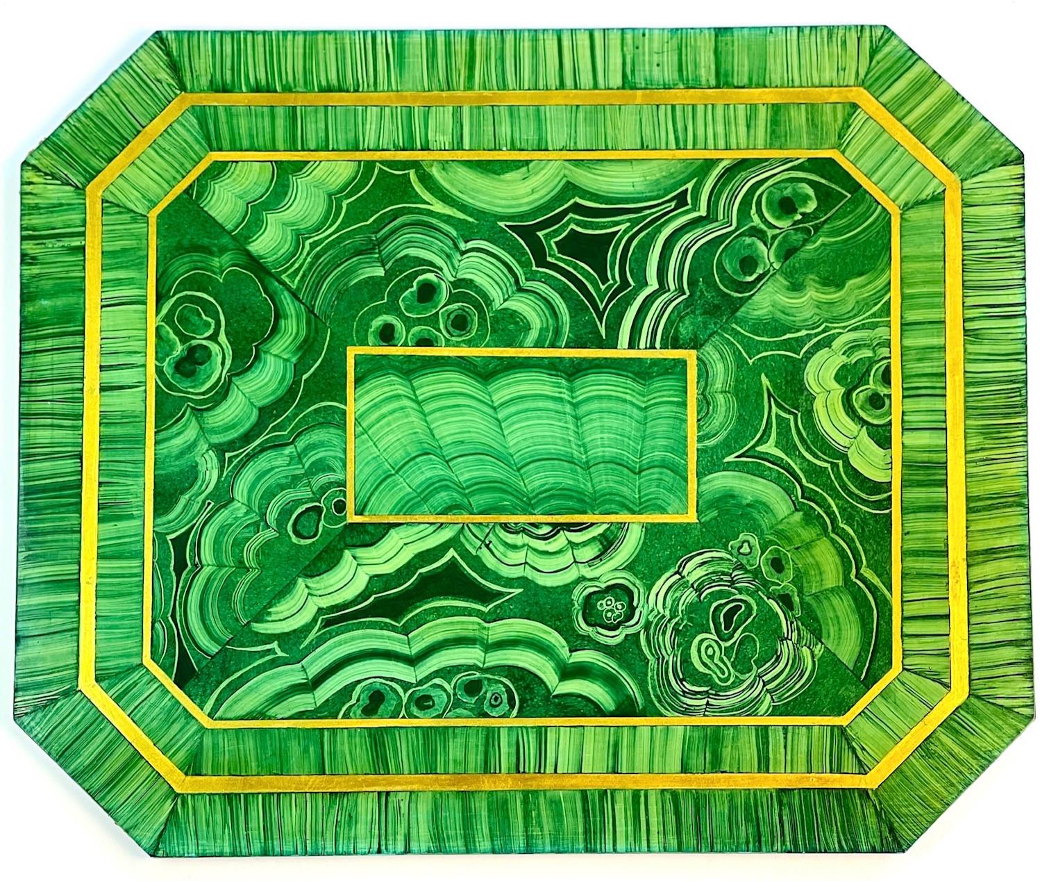 Set of Eight Rare Vintage Faux Malachite Placemats,  Hand-Painted Resin 3