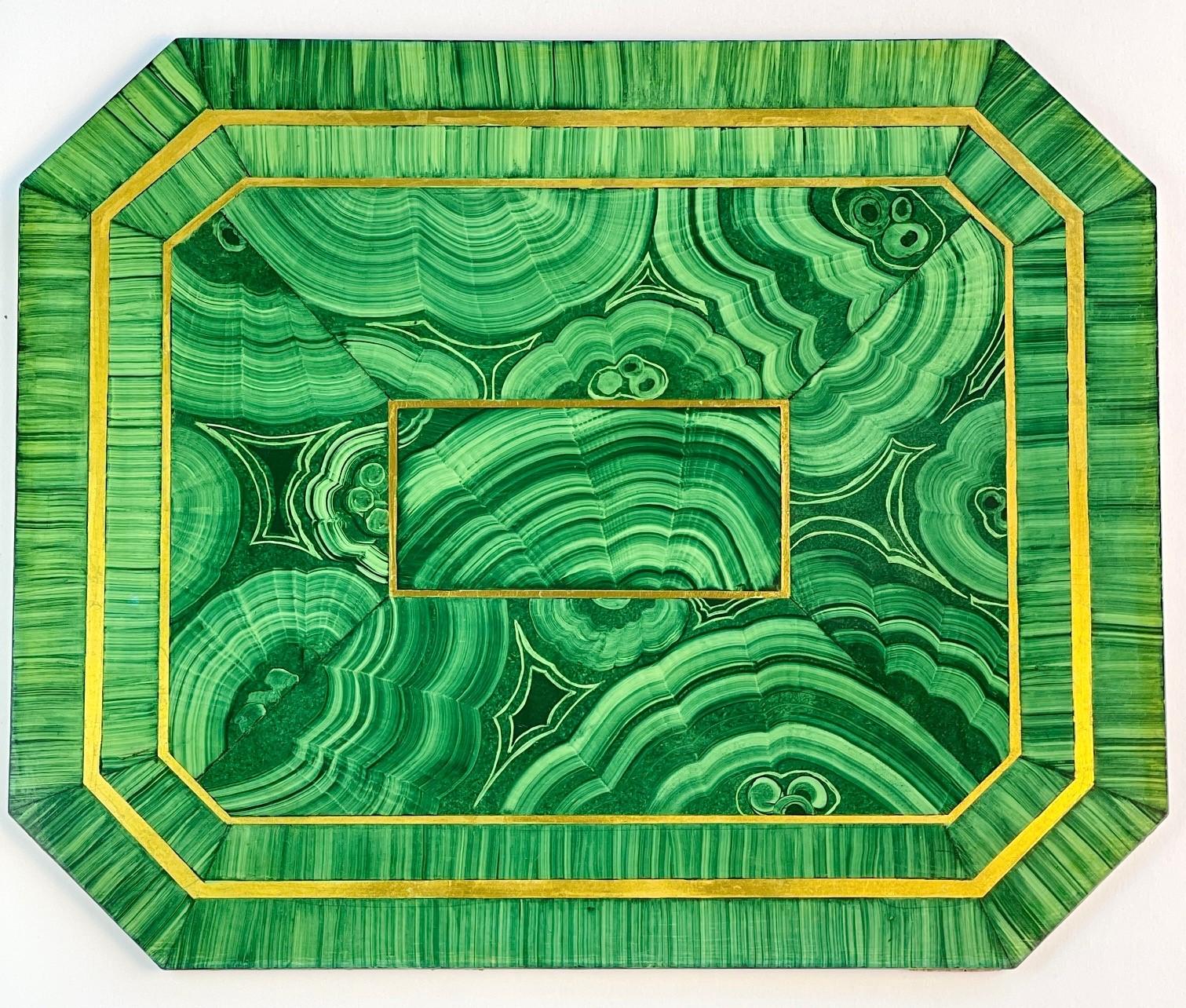 Set of Eight Rare Vintage Faux Malachite Placemats,  Hand-Painted Resin 4