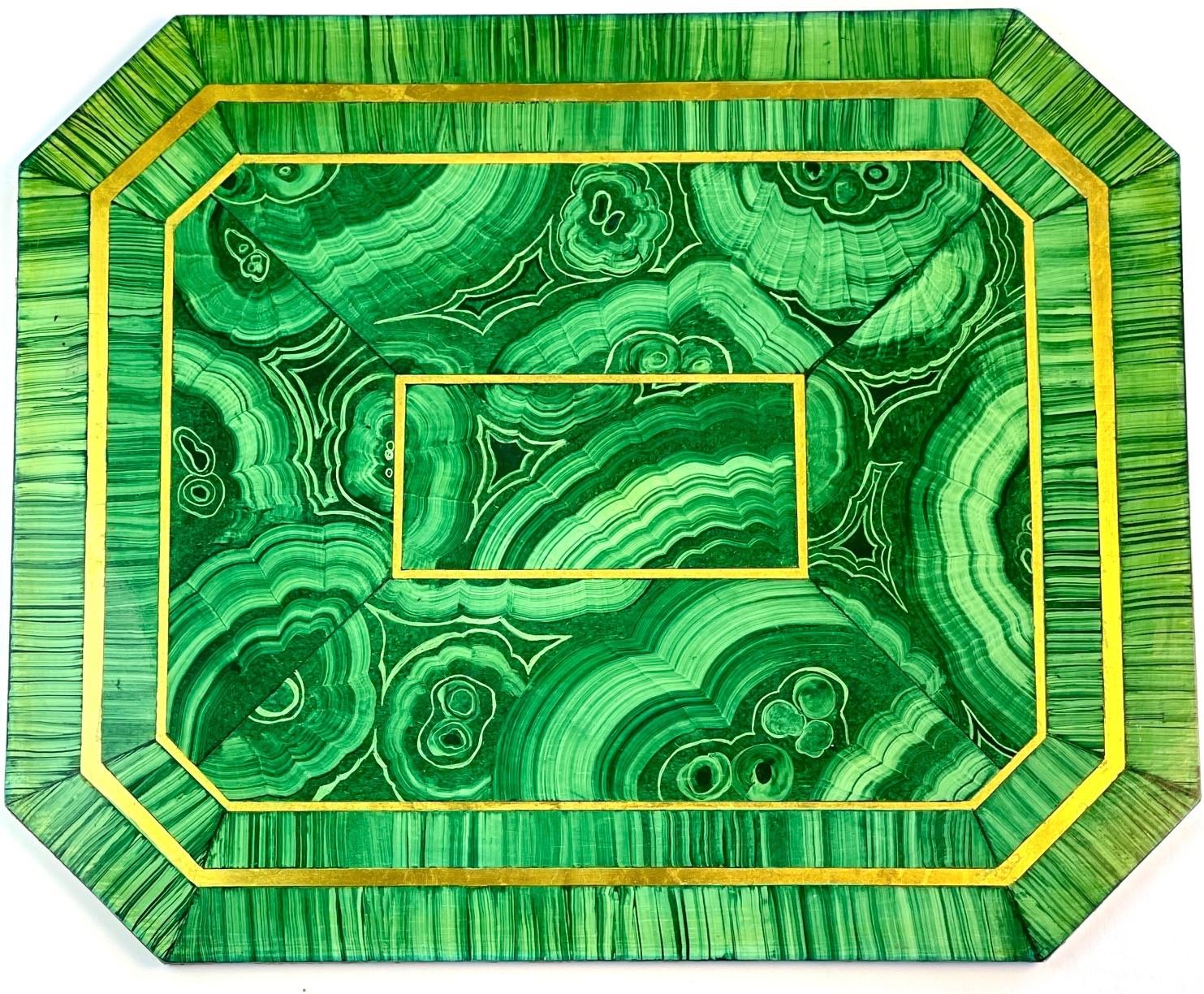 Set of Eight Rare Vintage Faux Malachite Placemats,  Hand-Painted Resin 6