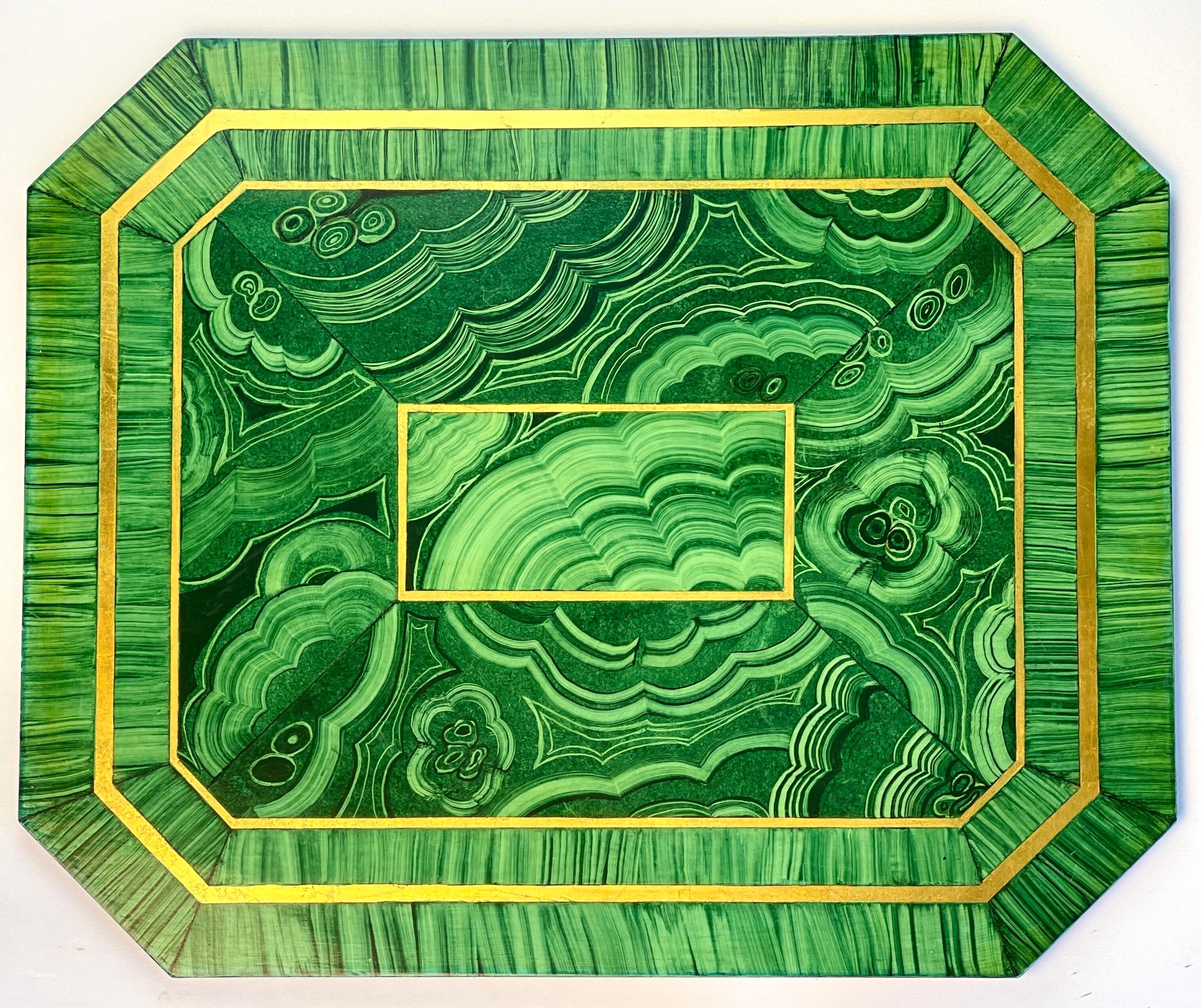 North American Set of Eight Rare Vintage Faux Malachite Placemats,  Hand-Painted Resin