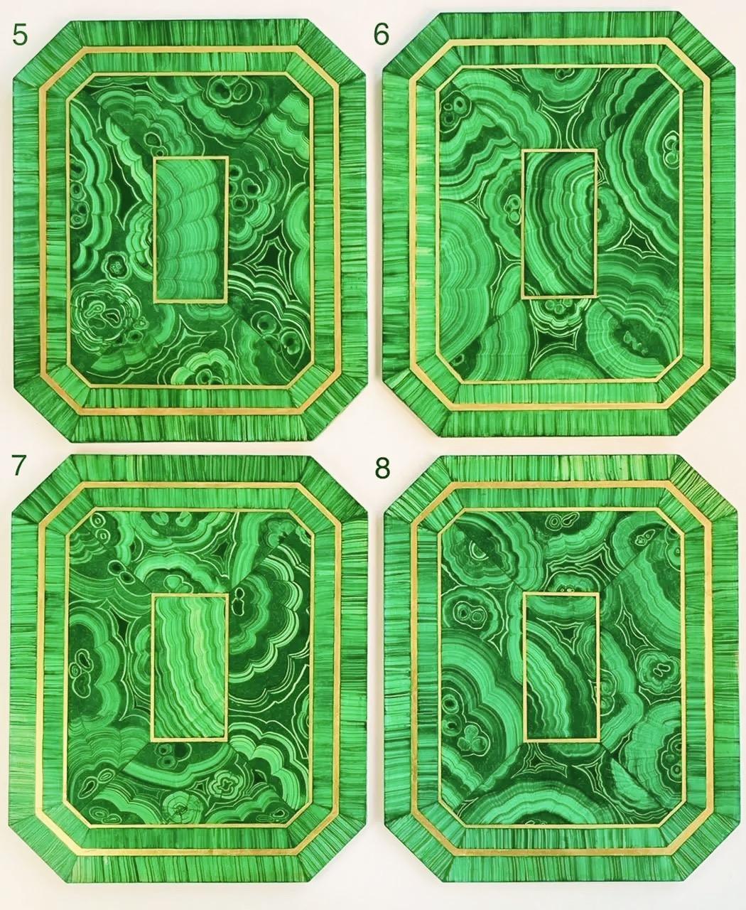 Set of Eight Rare Vintage Faux Malachite Placemats,  Hand-Painted Resin 2