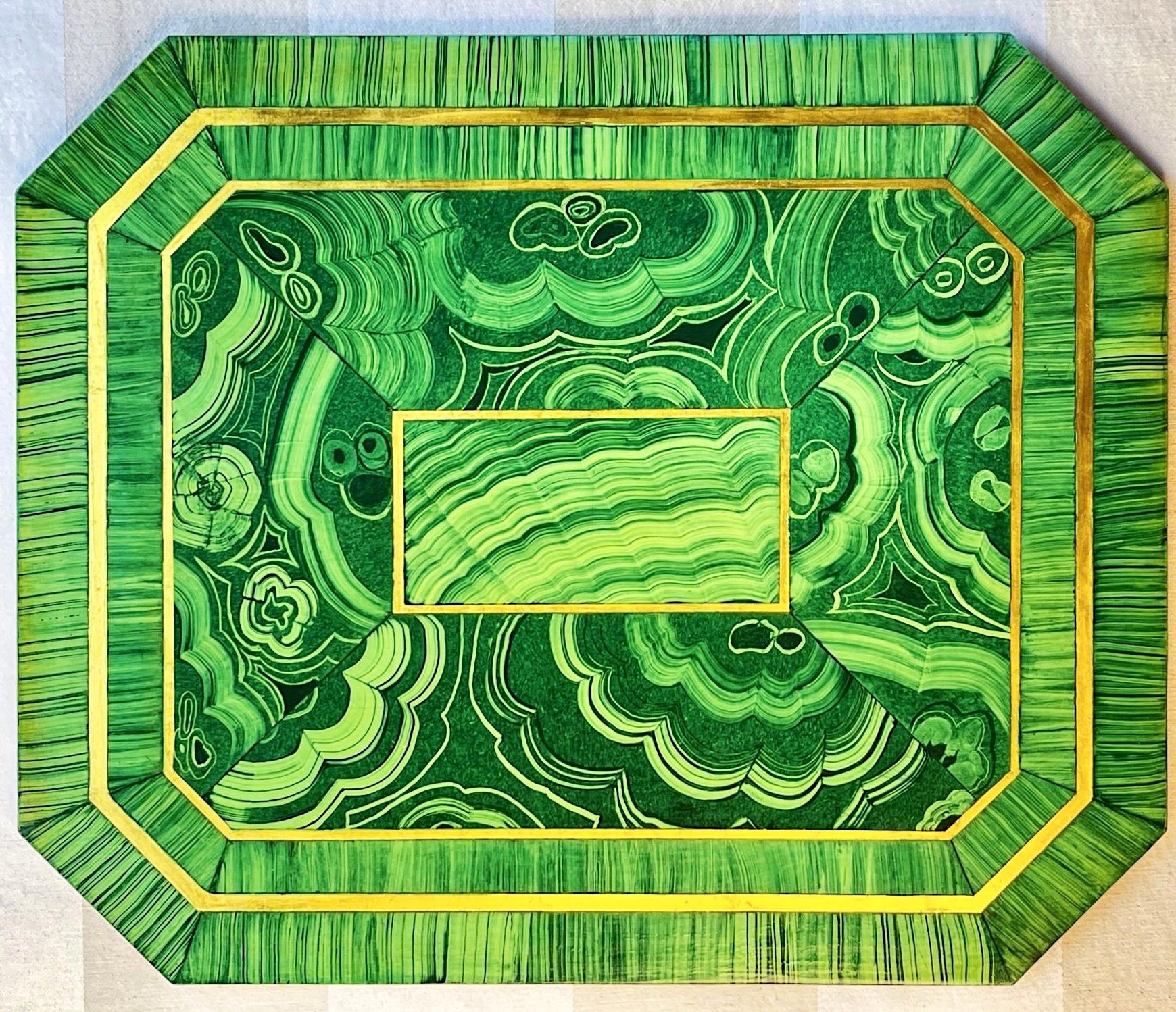 Set of Eight Rare Vintage Faux Malachite Placemats,  Hand-Painted Resin In Good Condition In Los Gatos, CA