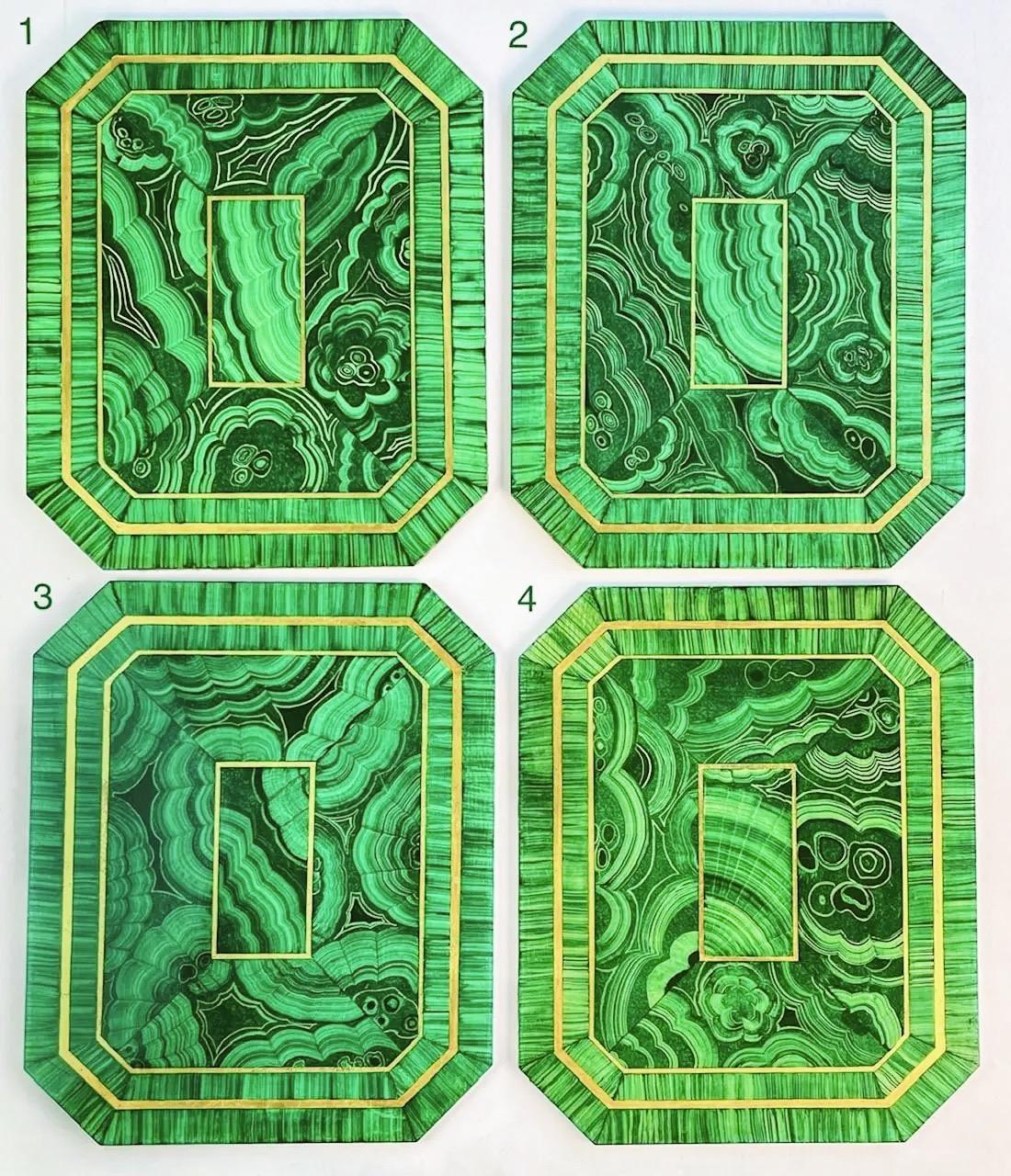 Hollywood Regency Set of Eight Rare Vintage Faux Malachite Placemats,  Hand-Painted Resin