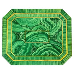 Set of Eight Rare Vintage Faux Malachite Placemats,  Hand-Painted Resin