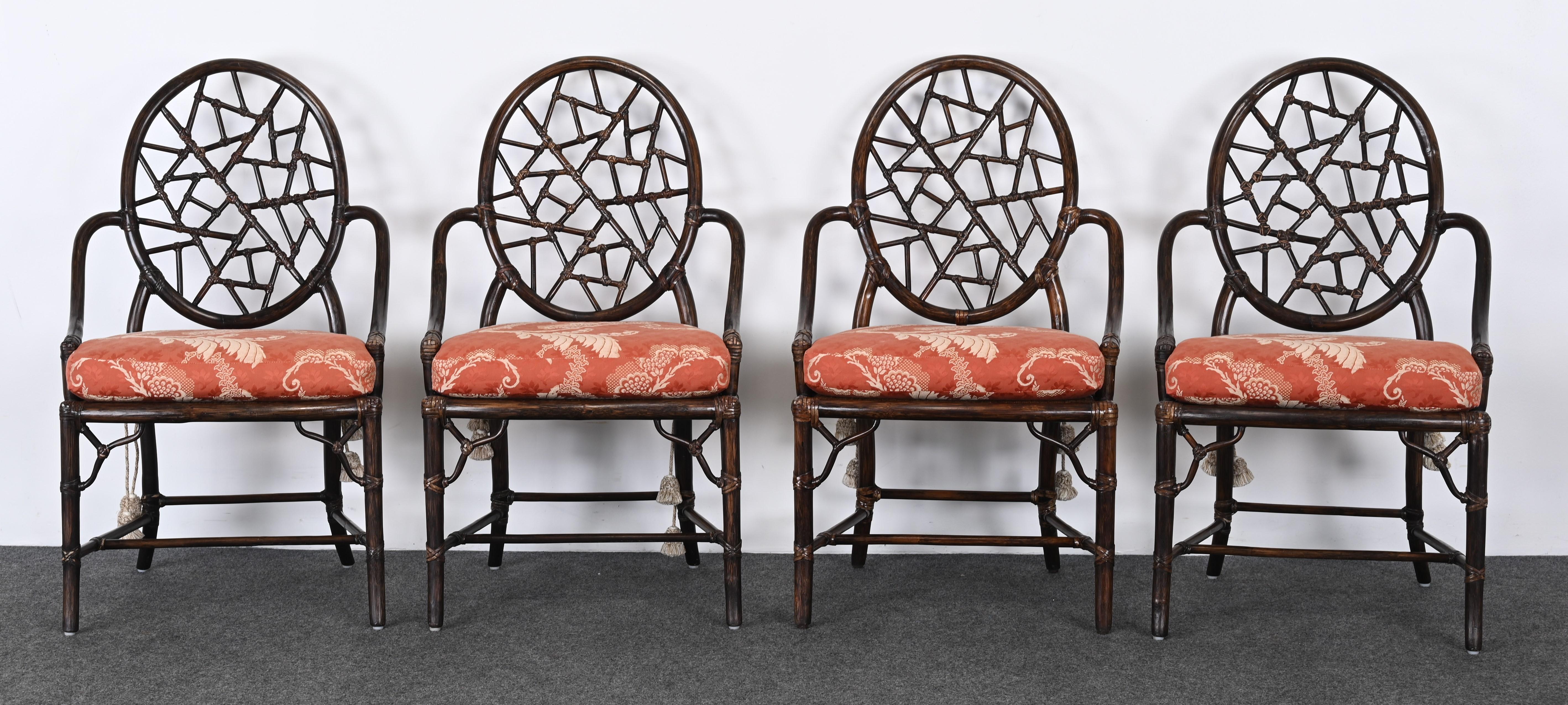 Modern Set of Eight Rattan Dining Chairs by McGuire, 1980s