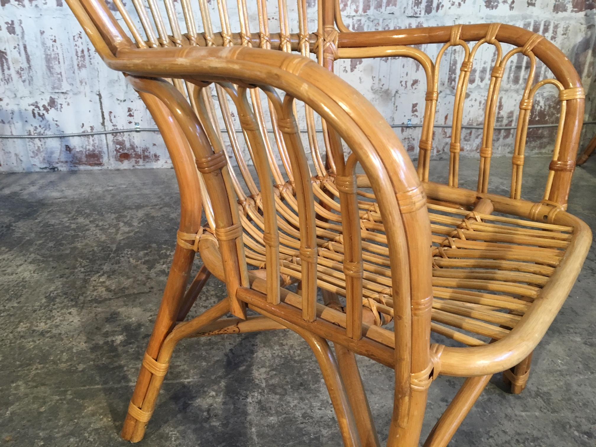 Late 20th Century Set of Eight Rattan Fan Back Dining Chairs