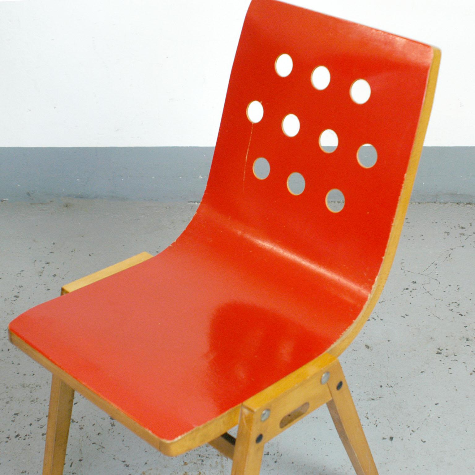 Set of Eight Red Austrian Midcentury Roland Rainer Stacking Chairs 2