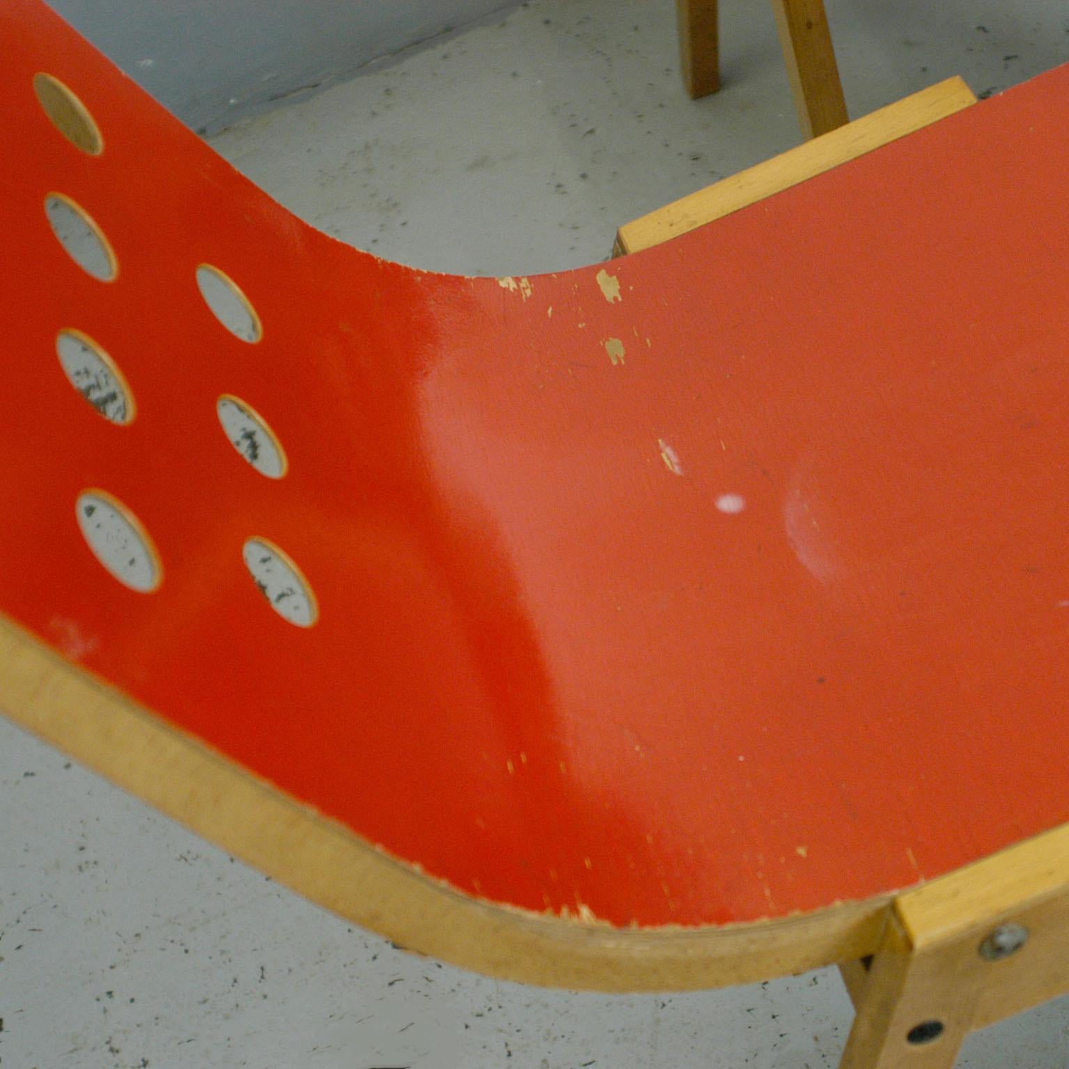 Set of Eight Red Austrian Midcentury Roland Rainer Stacking Chairs 3