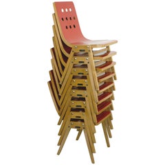 Set of Eight Red Austrian Midcentury Roland Rainer Stacking Chairs