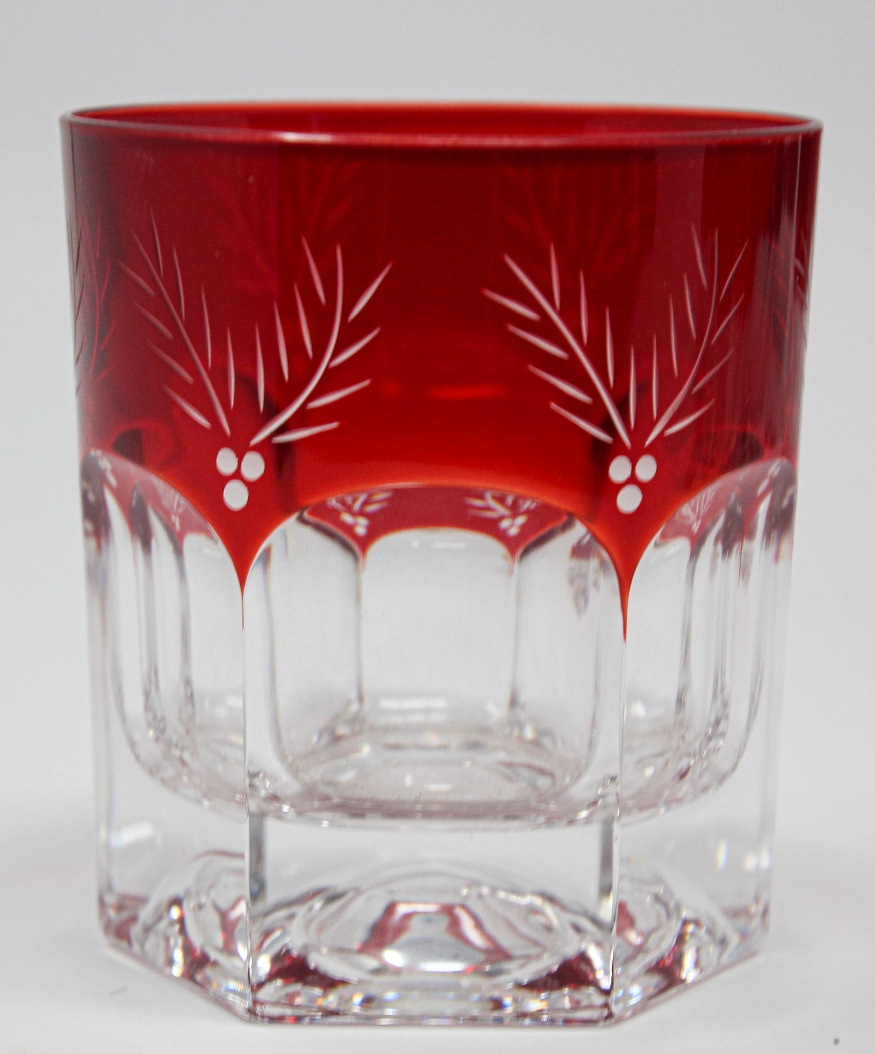 Set of Eight Red Cut Crystal Rocks' Cocktail Whiskey Glasses Tumbler 1