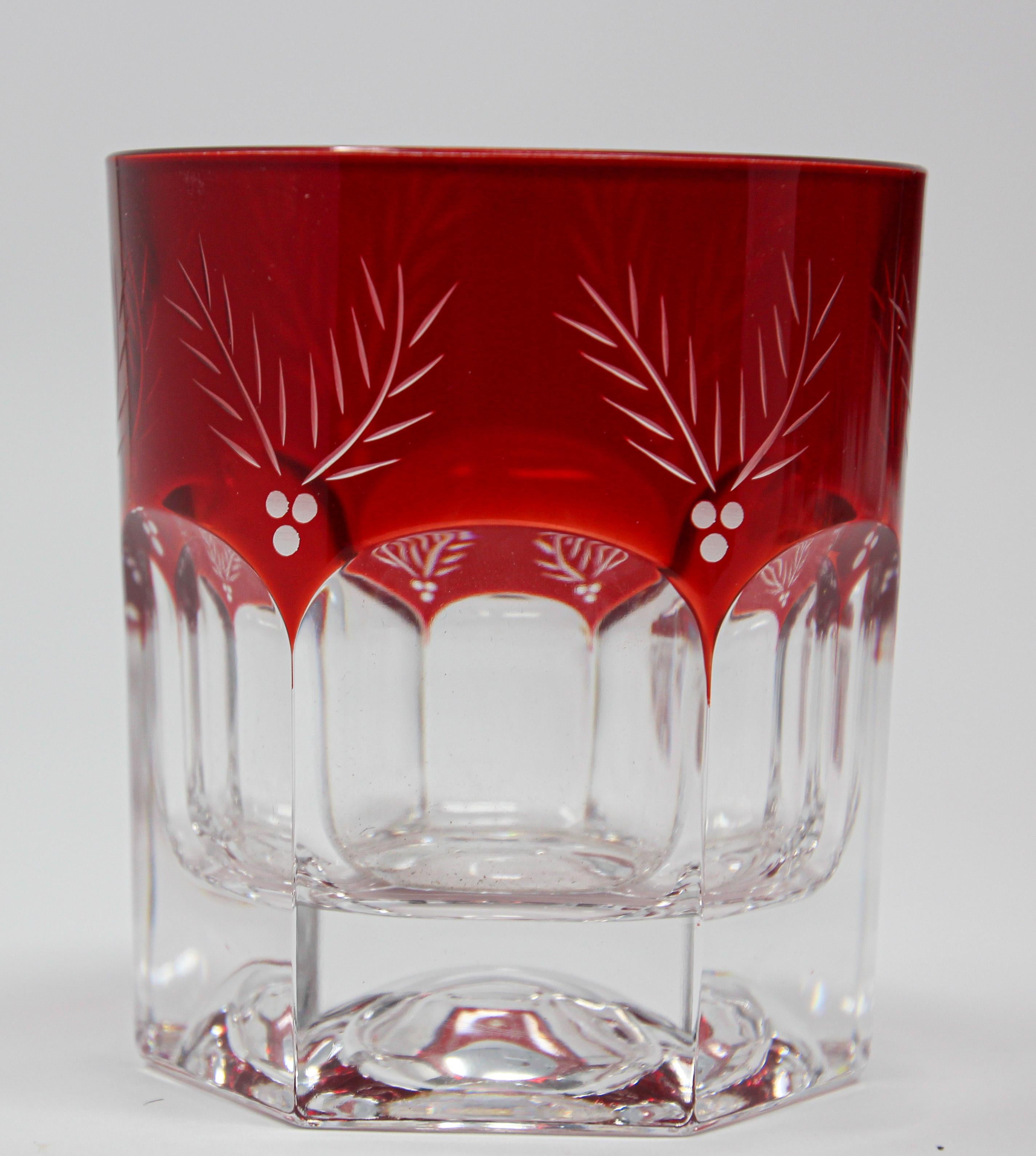 Set of Eight Red Cut Crystal Rocks' Cocktail Whiskey Glasses Tumbler 2