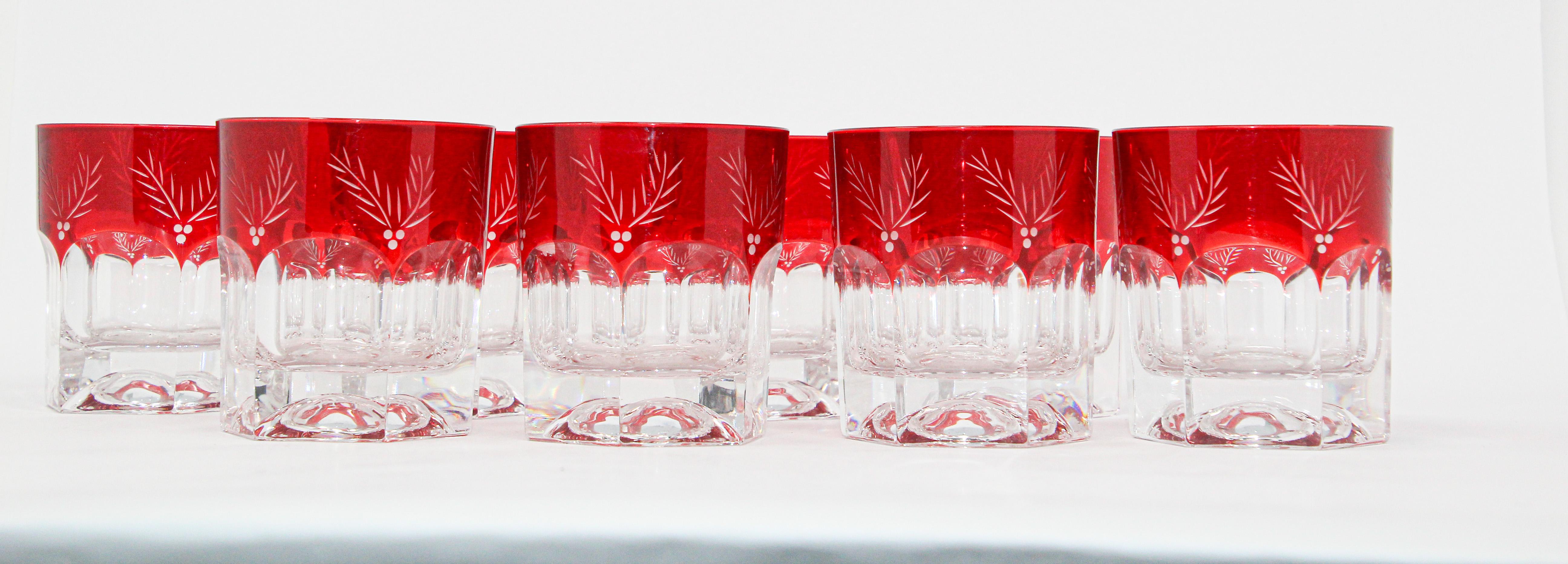 Set of Eight Red Cut Crystal Rocks' Cocktail Whiskey Glasses Tumbler 4