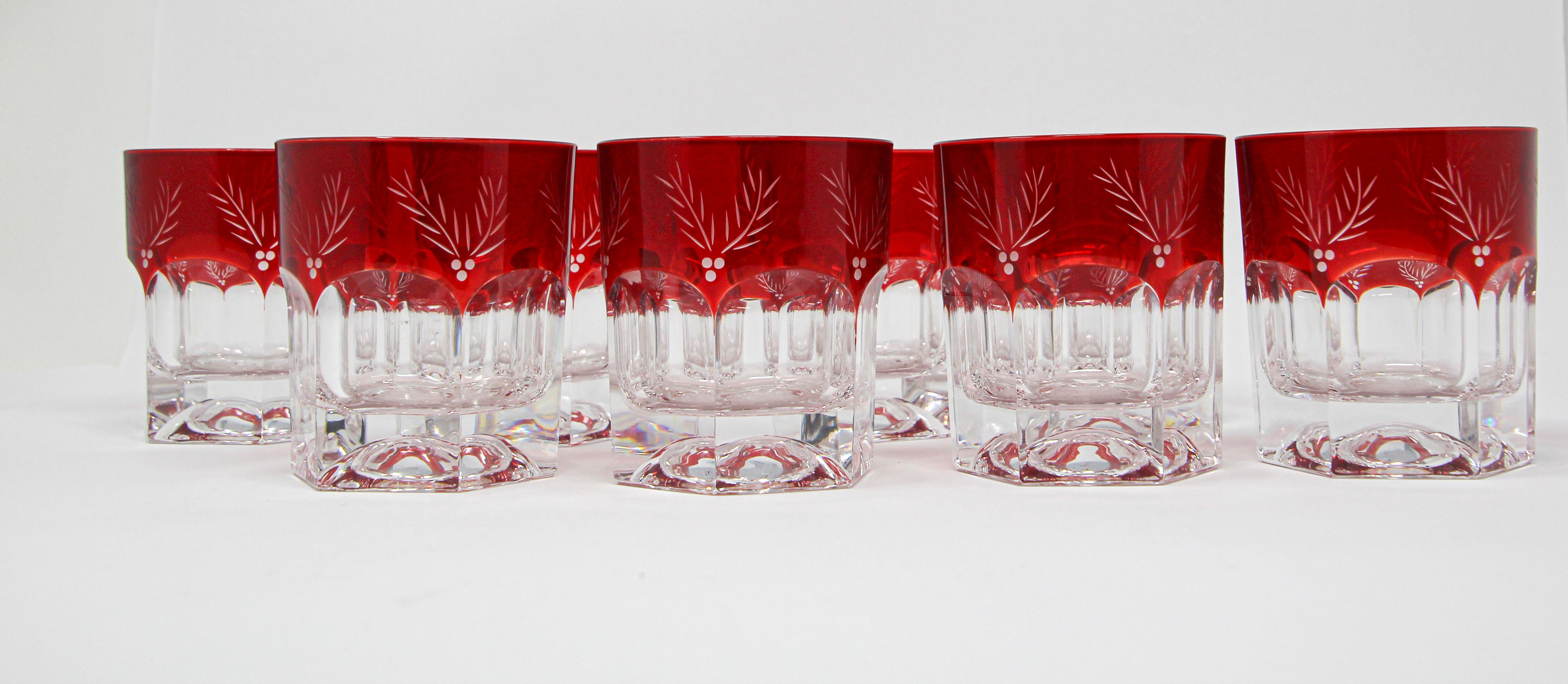 Set of Eight Red Cut Crystal Rocks' Cocktail Whiskey Glasses Tumbler 5