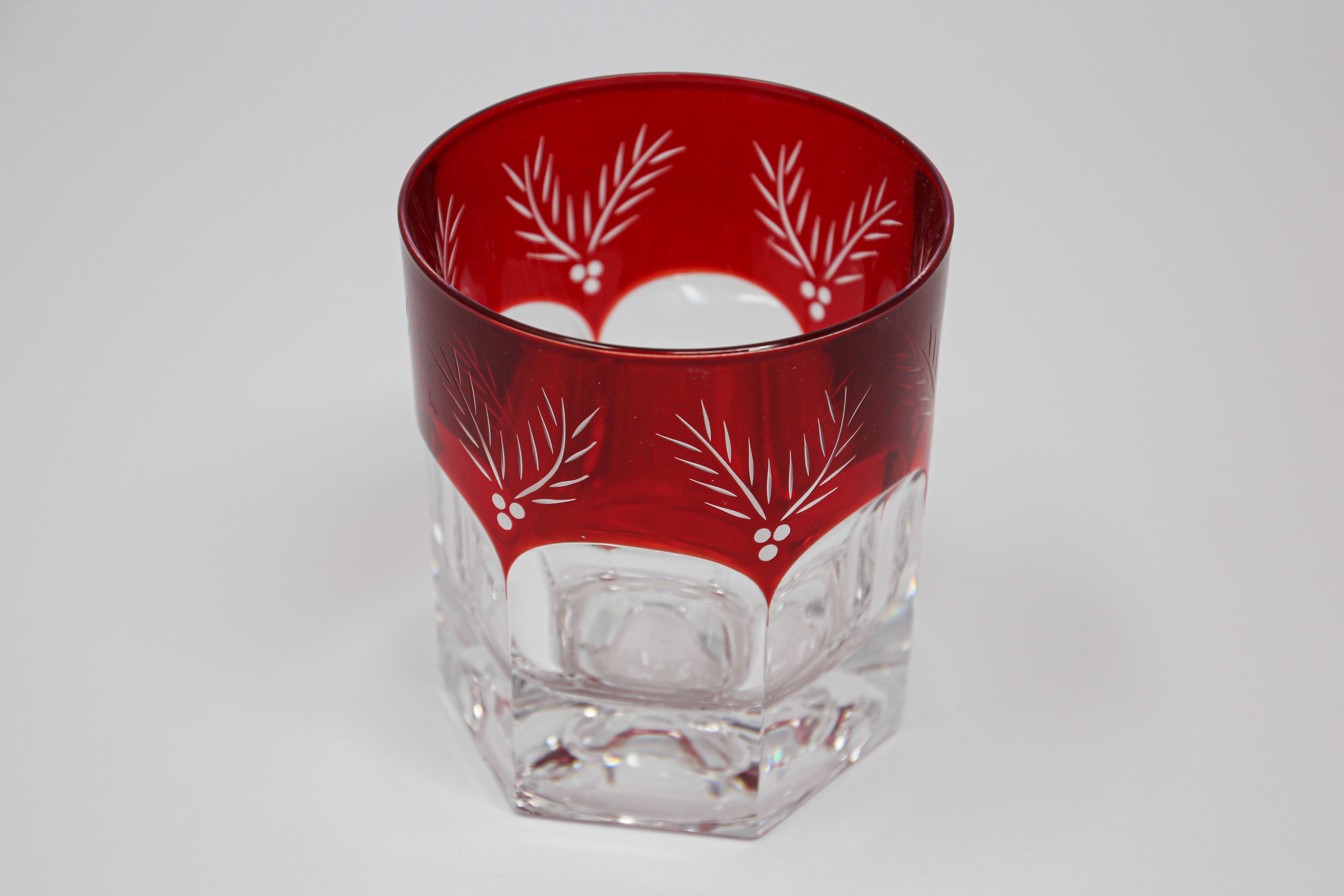 French Set of Eight Red Cut Crystal Rocks' Cocktail Whiskey Glasses Tumbler