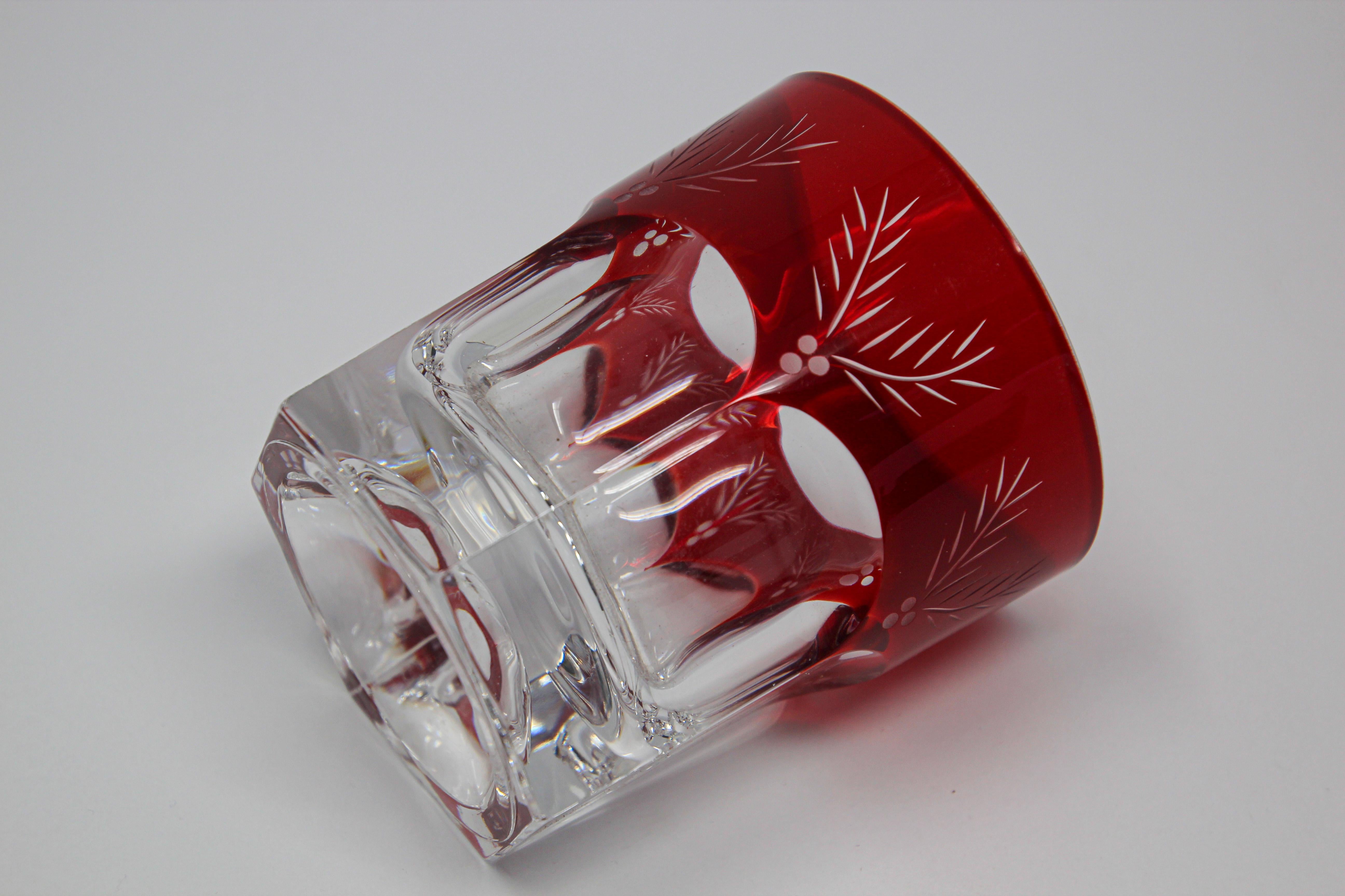 Hand-Crafted Set of Eight Red Cut Crystal Rocks' Cocktail Whiskey Glasses Tumbler