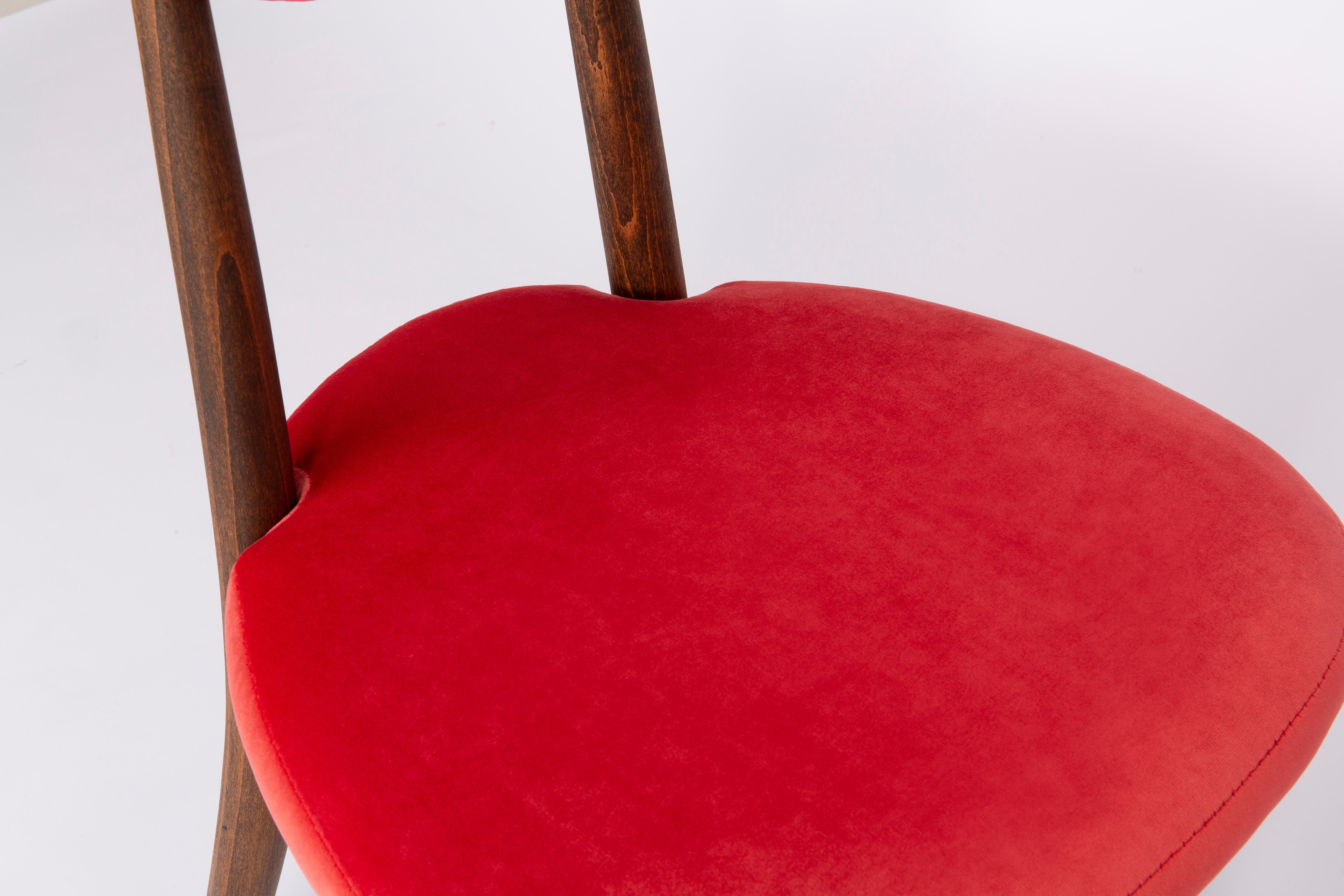 20th Century Set of Eight Red Heart Chairs, Poland, 1960s For Sale