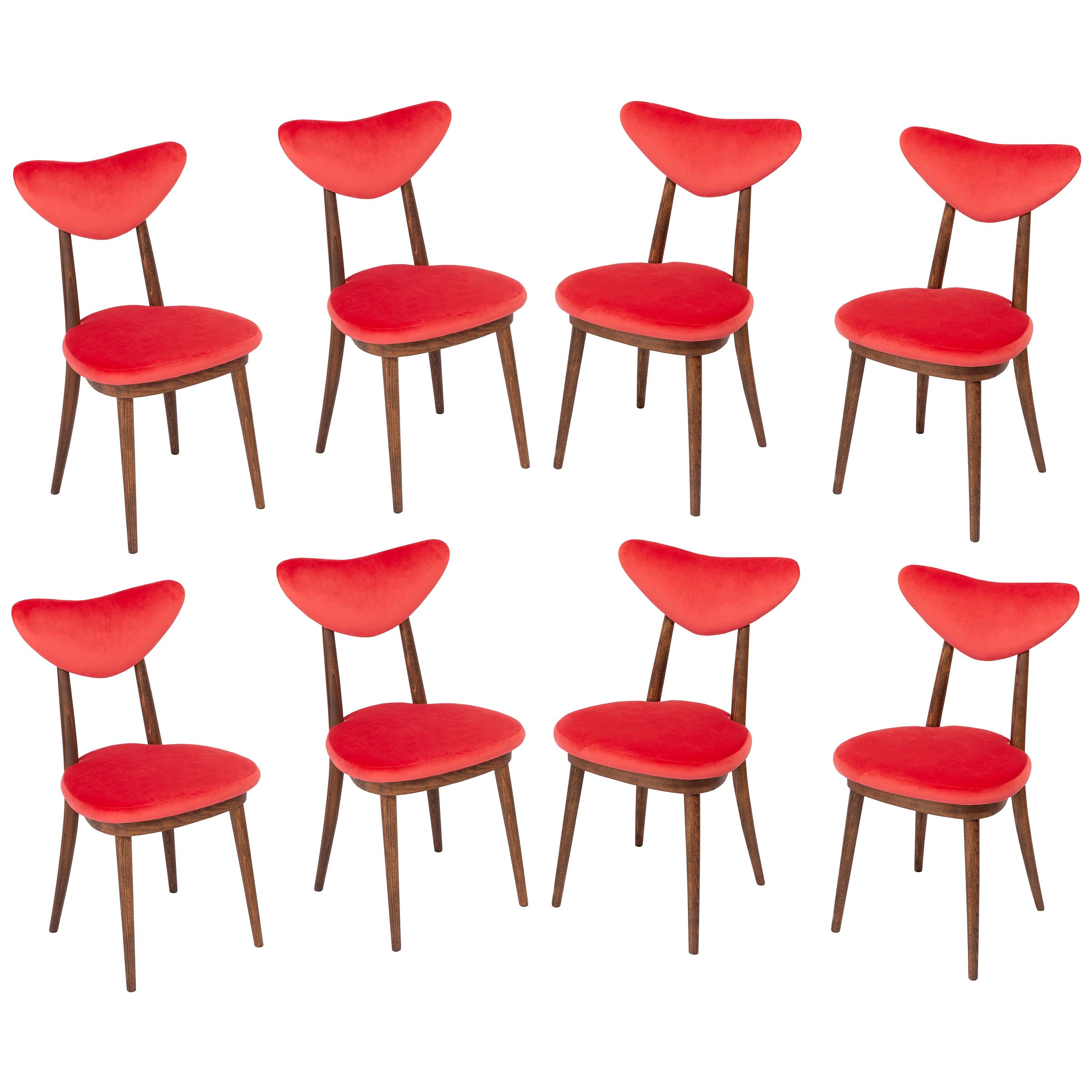 Set of Eight Red Heart Chairs, Poland, 1960s For Sale
