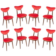 Vintage Set of Eight Red Heart Chairs, Poland, 1960s